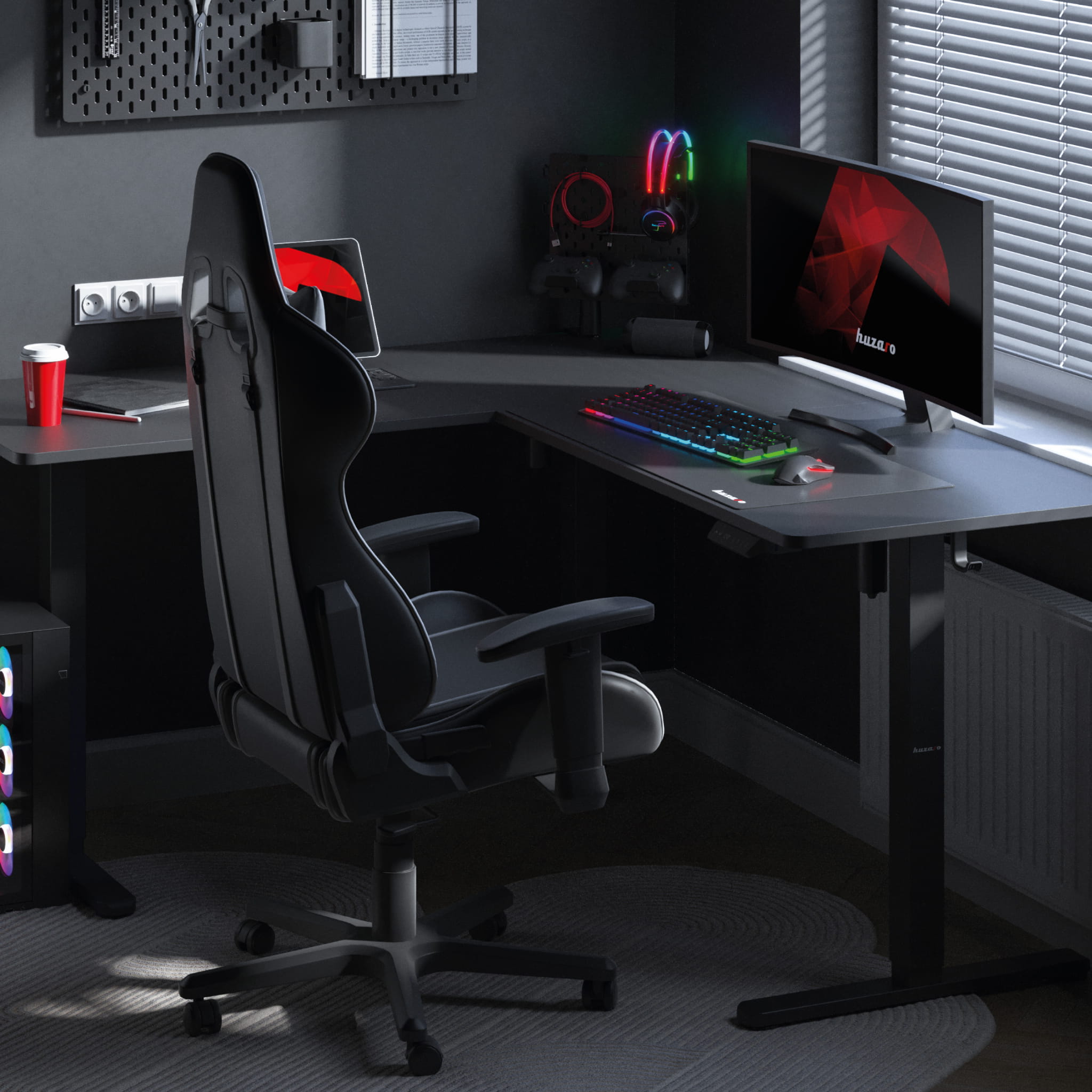 Huzaro Hero 9.5 elektrischer Eckschreibtisch schwarz