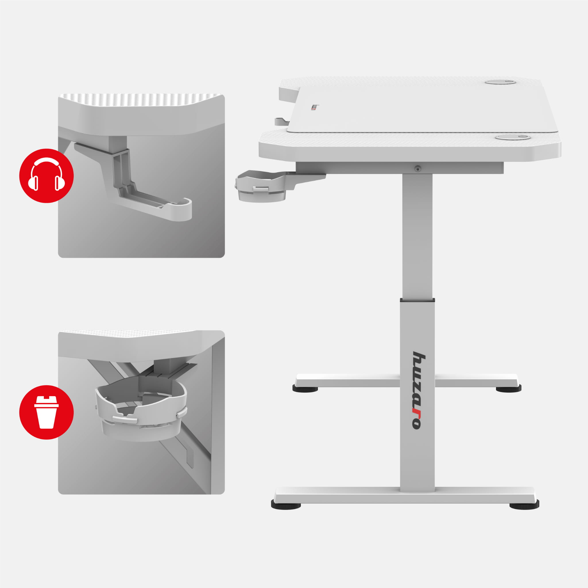 HUZARO Hero 2.6 Weiß Gaming-Schreibtisch Höhenverstellung