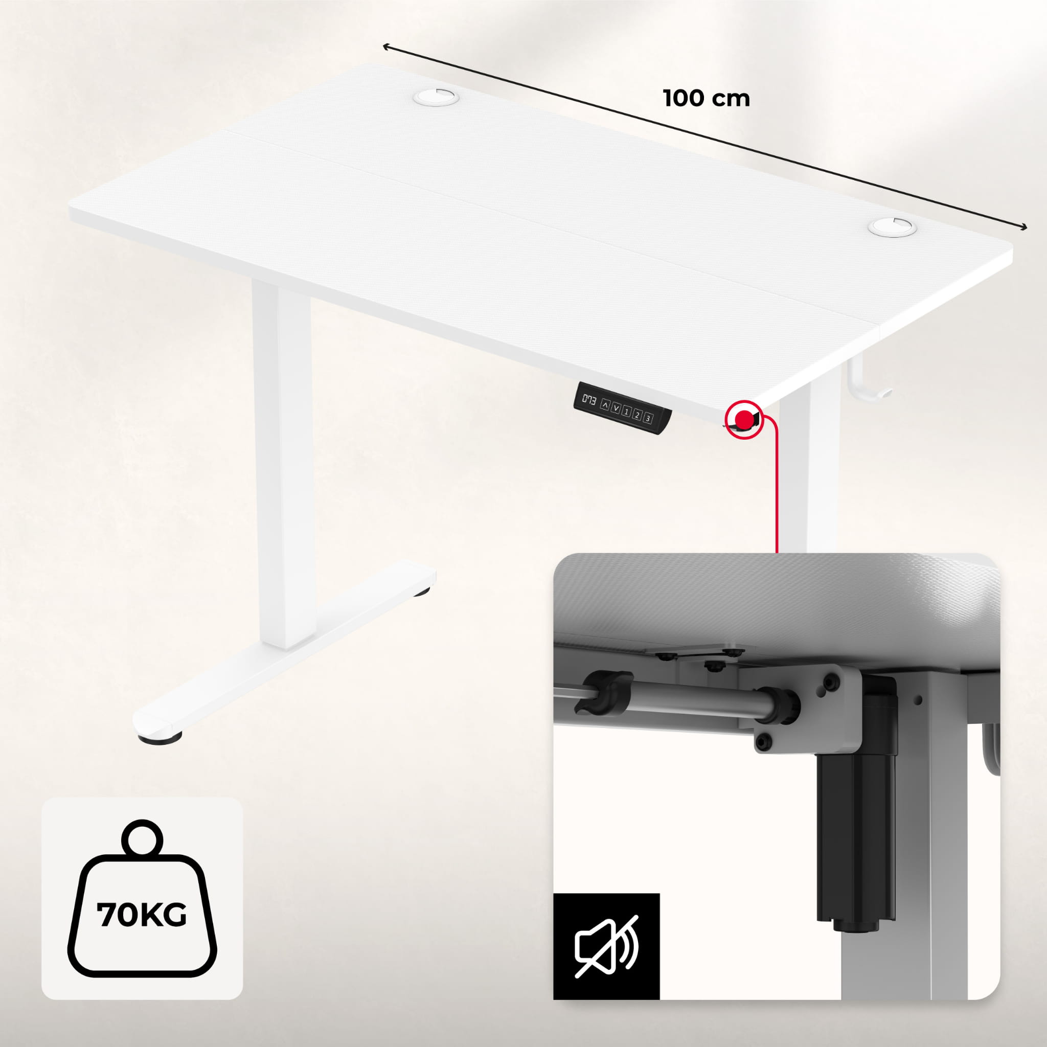 Huzaro Hero 7.9 Weiß Elektrischer Schreibtisch 100 cm x 60 cm