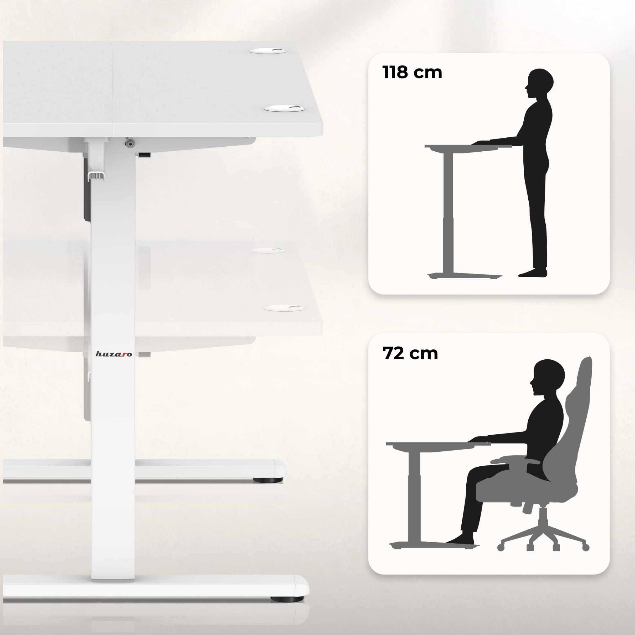 Huzaro Hero 7.9 Weiß Elektrischer Schreibtisch 100 cm x 60 cm