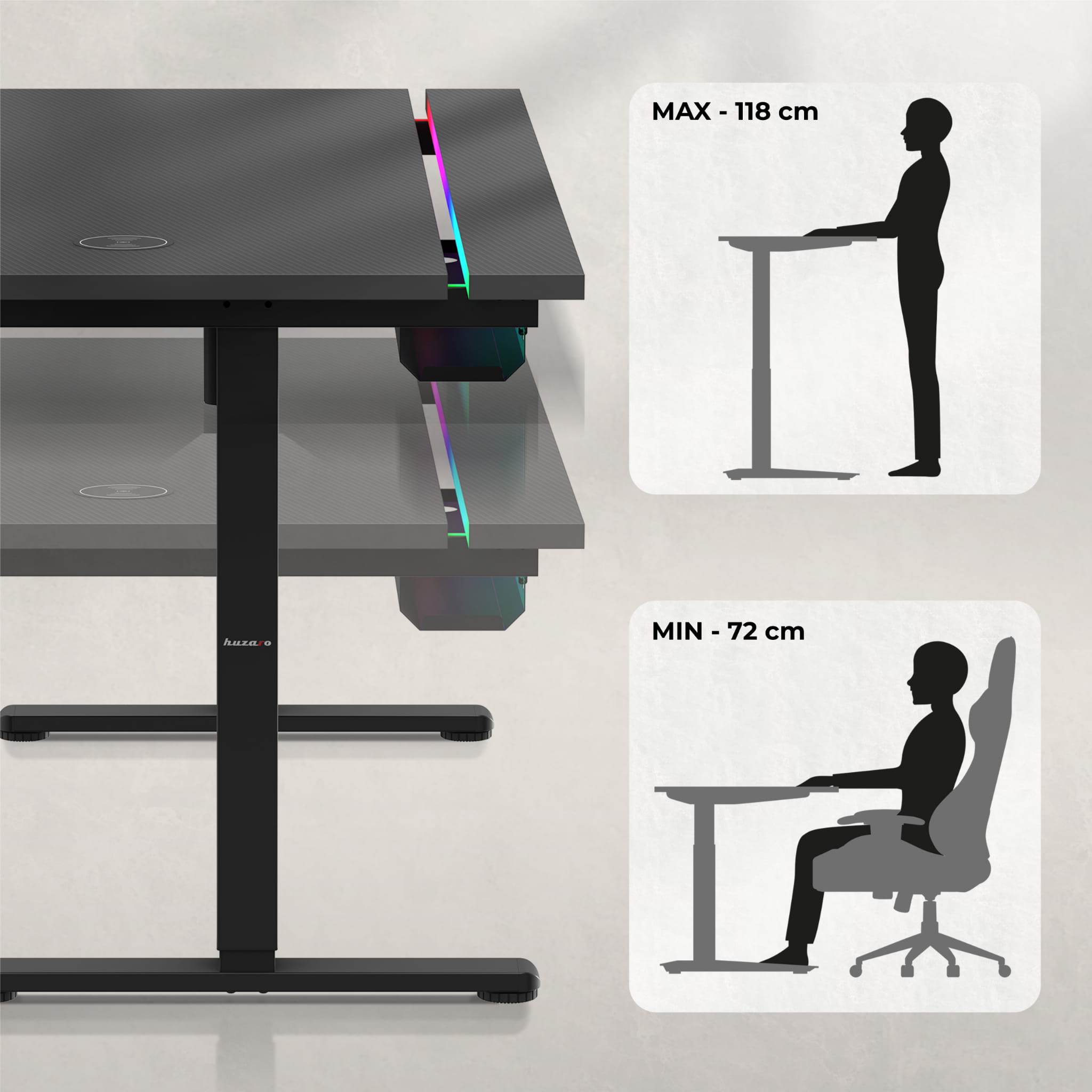 Huzaro Hero 8.7 RGB LED Schwarz elektrischer Schreibtisch