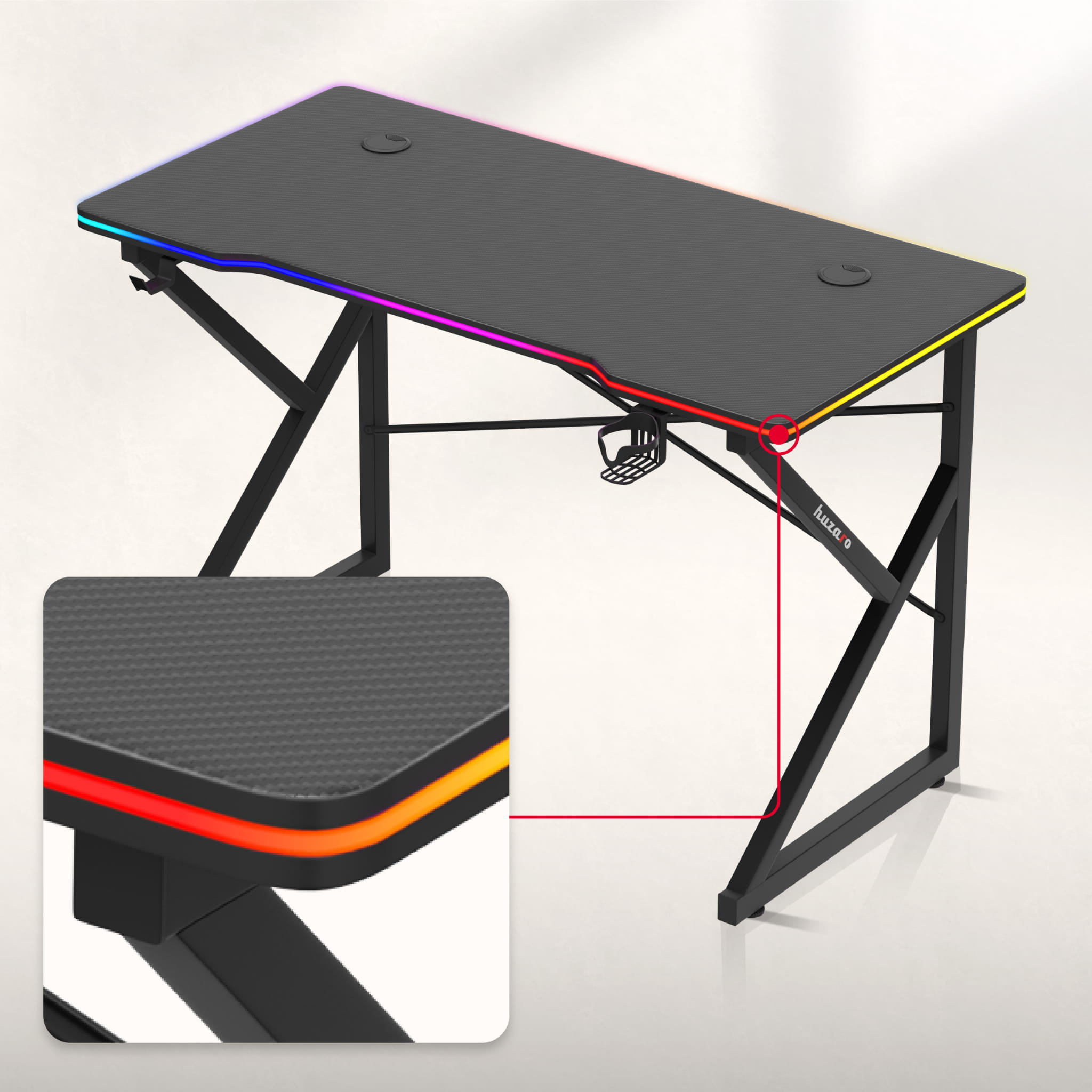 Huzaro Hero 1.7 RGB LED Gaming-Tisch Schwarz