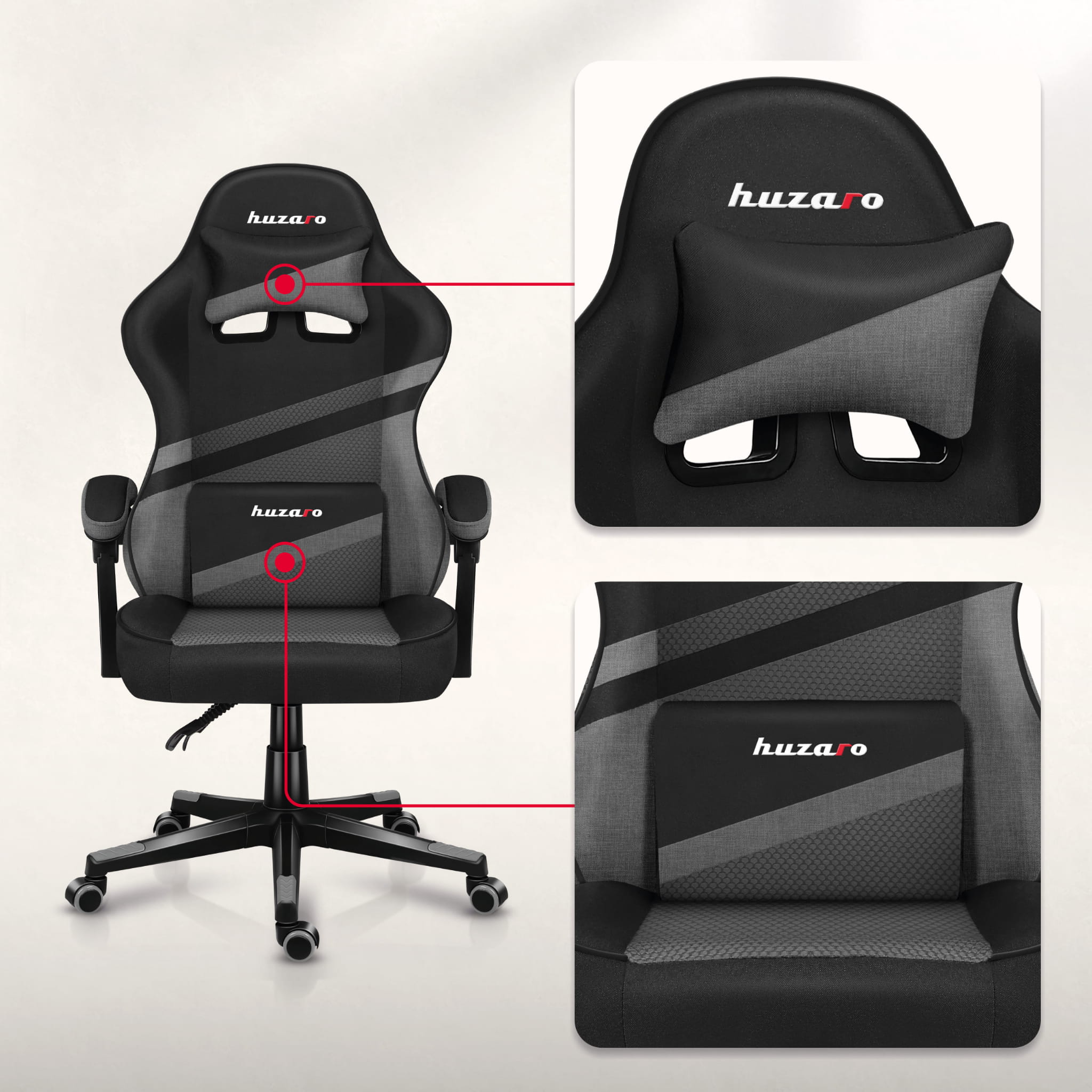 HUZARO FORCE 4.4 Grau Mesh Gaming-Stuhl