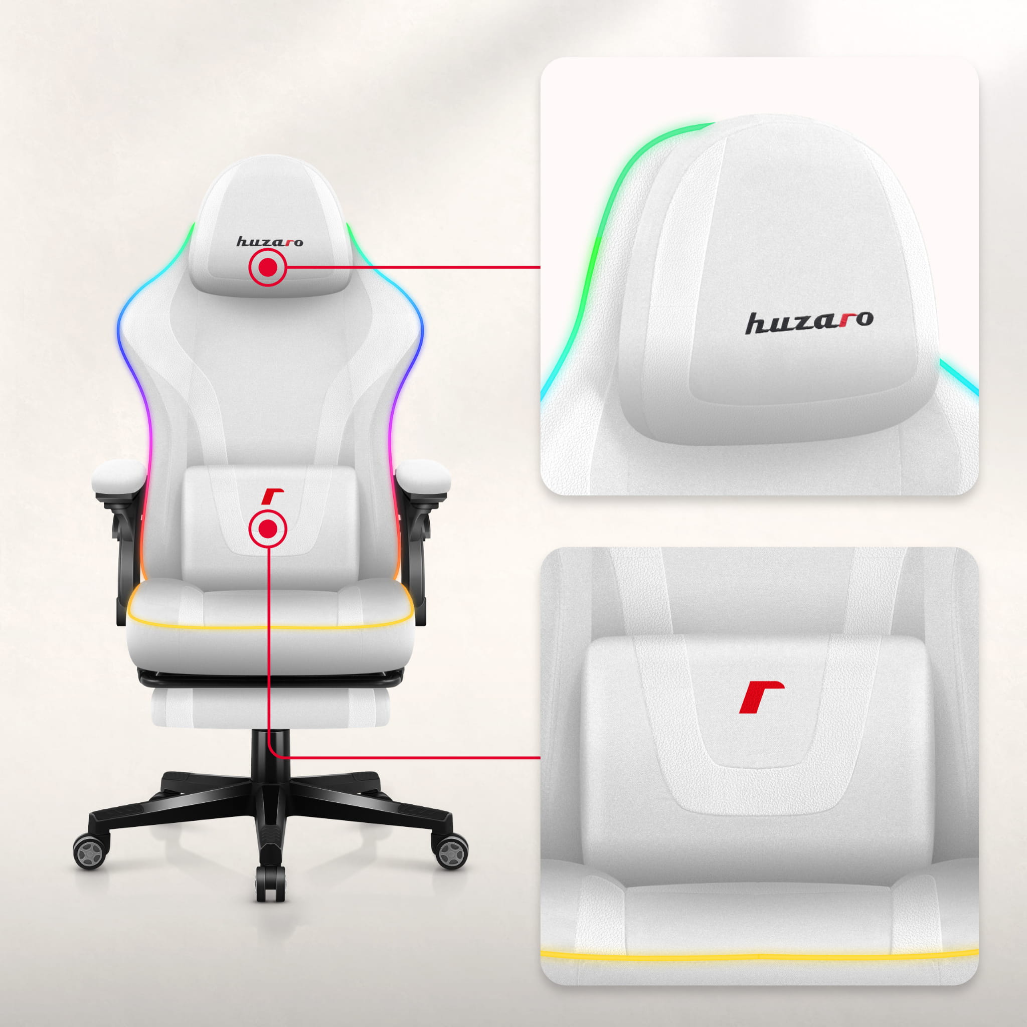 Huzaro Force 4.6 Weiß Mesh RGB LED Smart Gaming-Stuhl