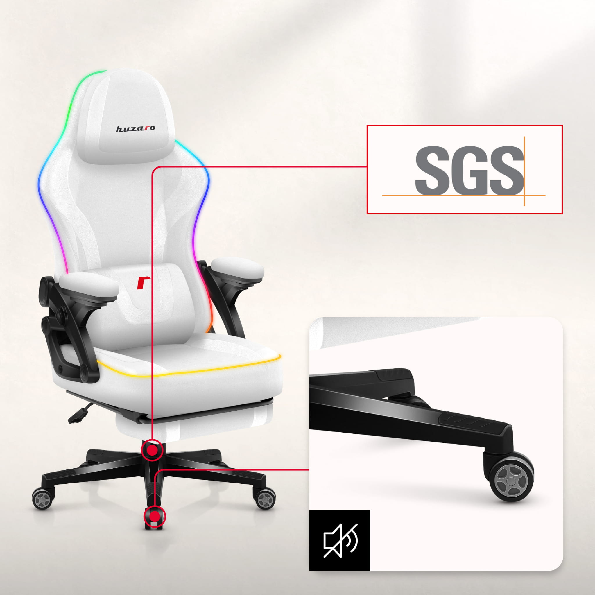 Huzaro Force 4.6 Weiß Mesh RGB LED Smart Gaming-Stuhl