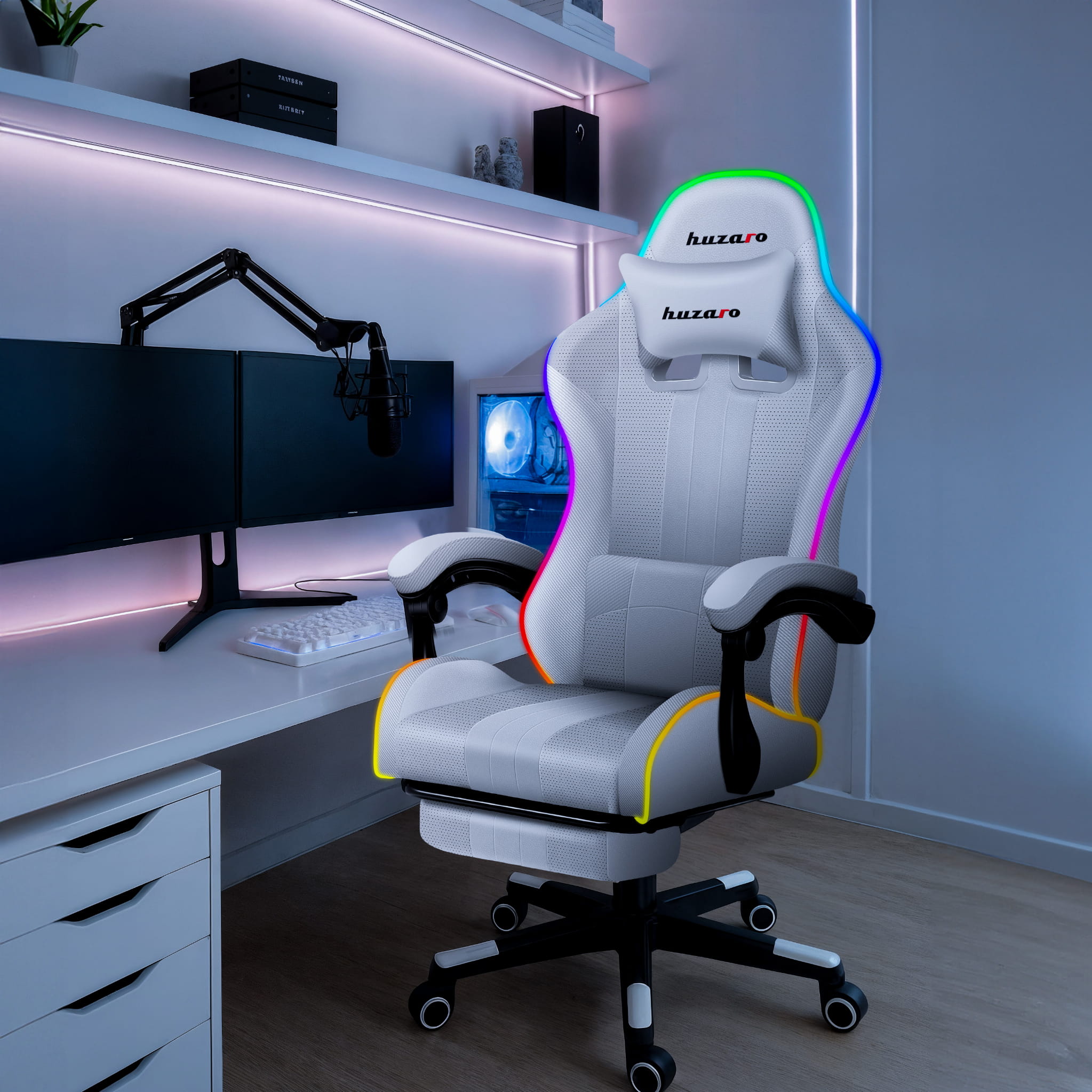 HUZARO Force 4.7 Weißer RGB-Gaming-Stuhl 