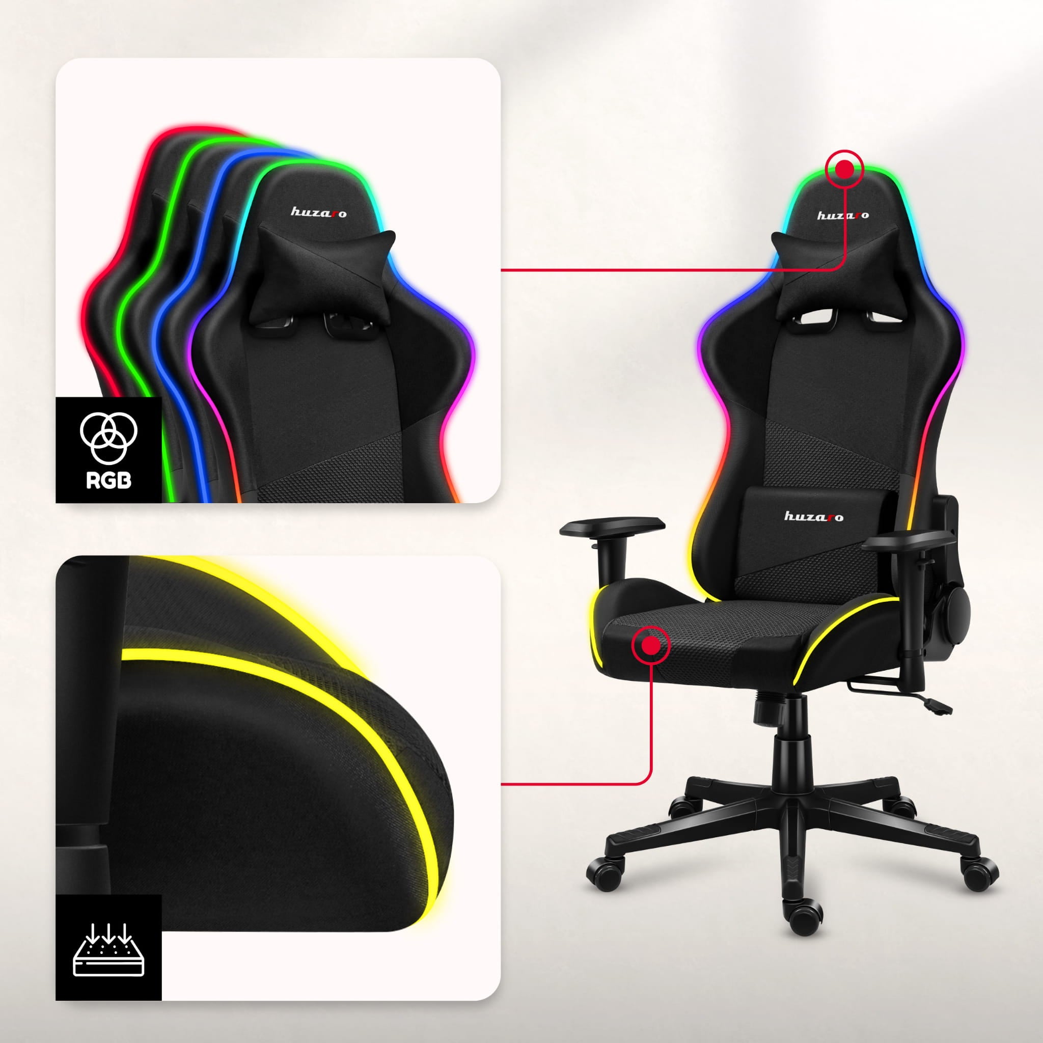 HUZARO Force 6.3 RGB LED Mesh Gaming-Stuhl