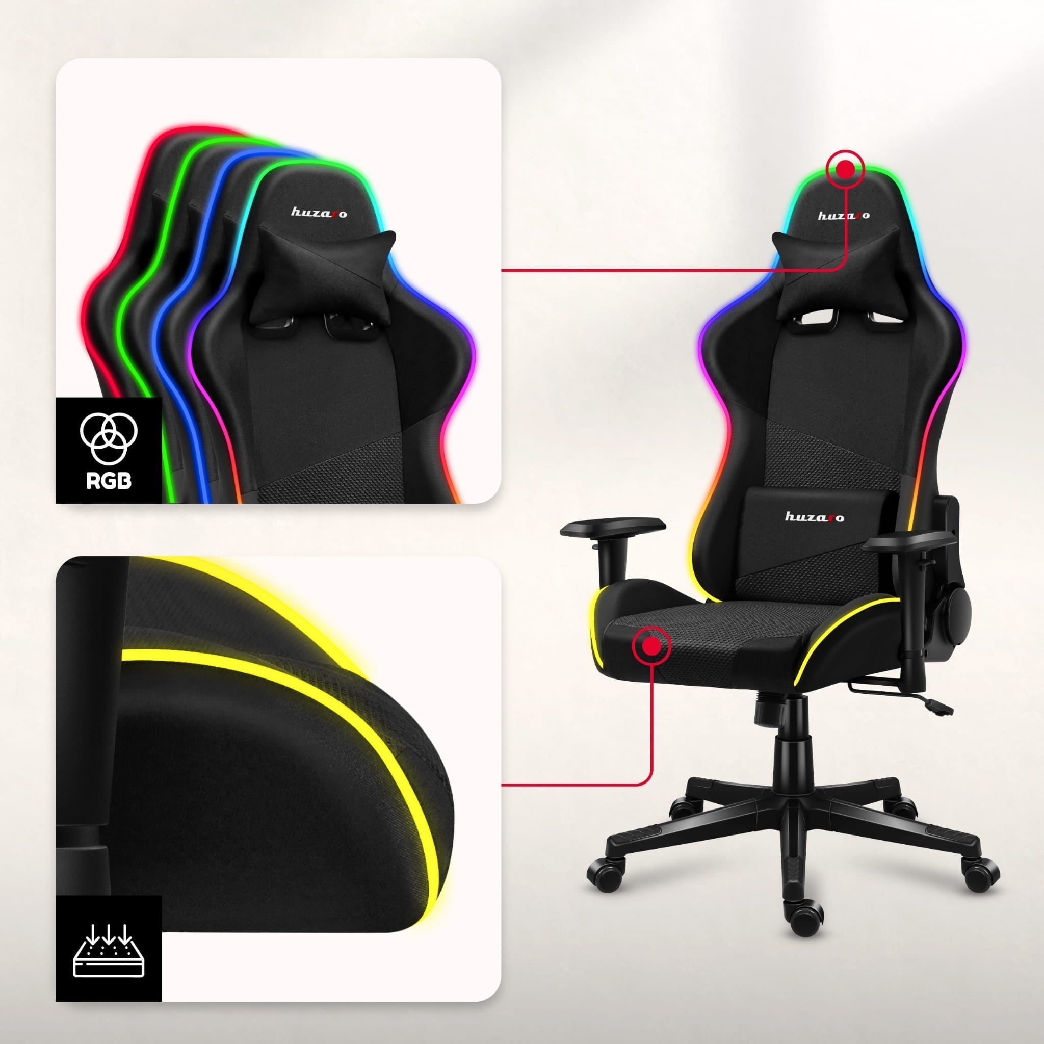 HUZARO Force 6.3 RGB LED Mesh Gaming-Stuhl