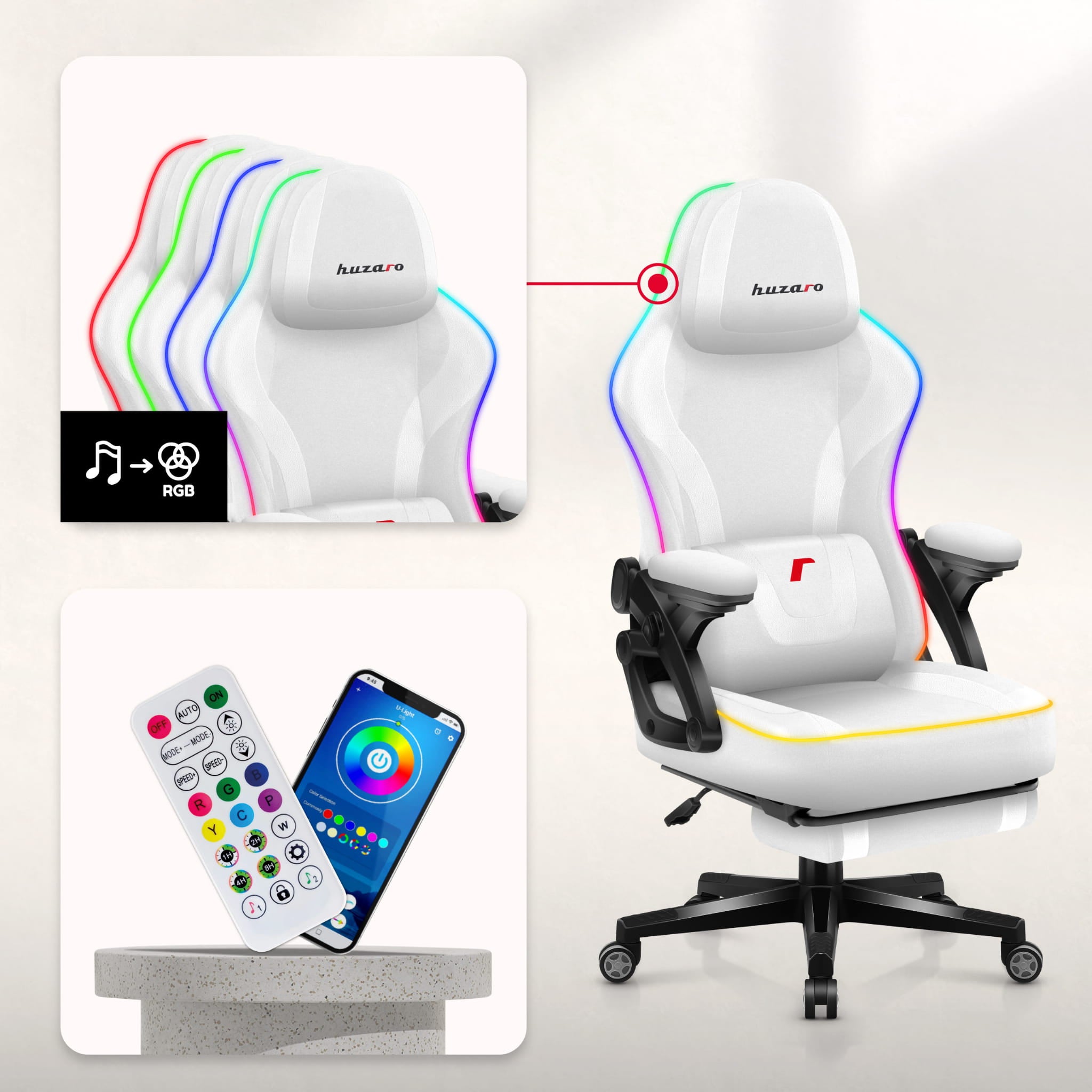 Huzaro Force 4.6 Weiß Mesh RGB LED Smart Gaming-Stuhl