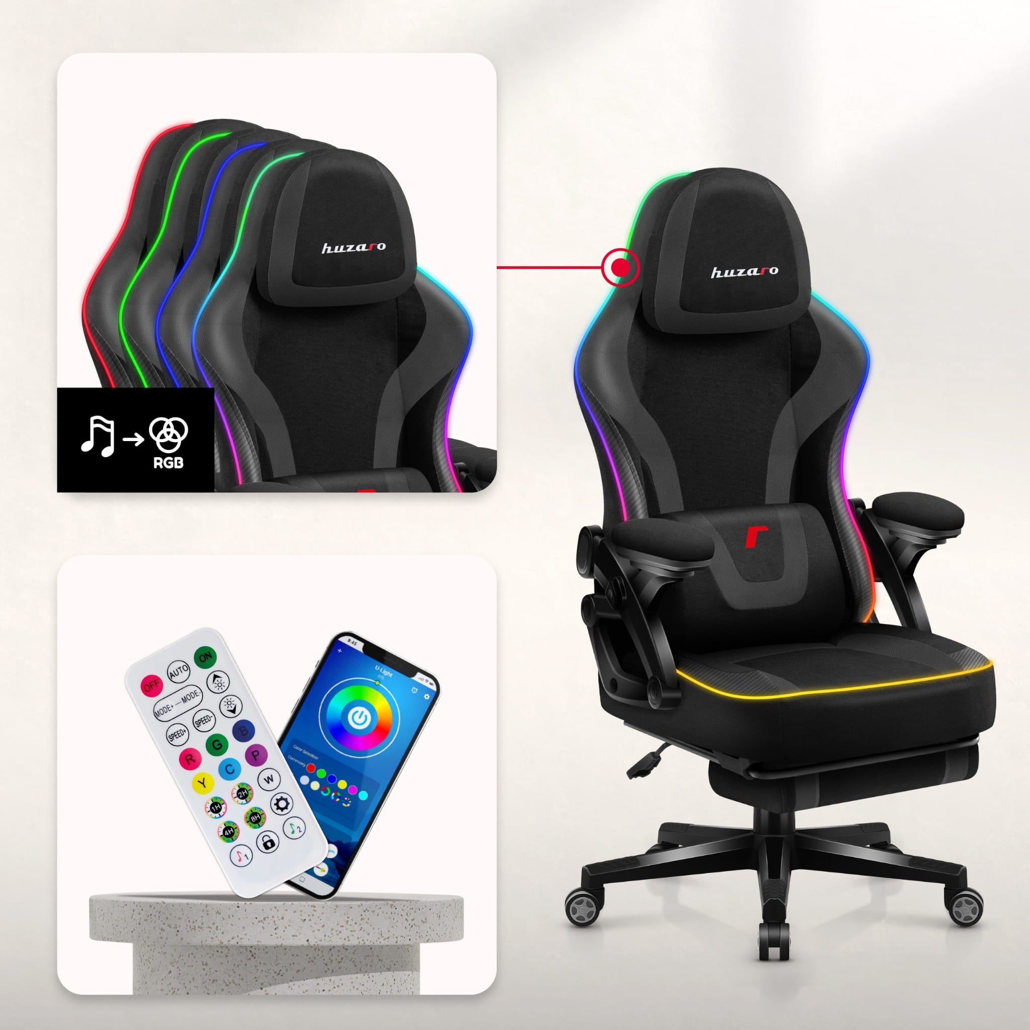 Huzaro Force 4.6 Schwarz Mesh RGB LED Smart Gaming-Stuhl