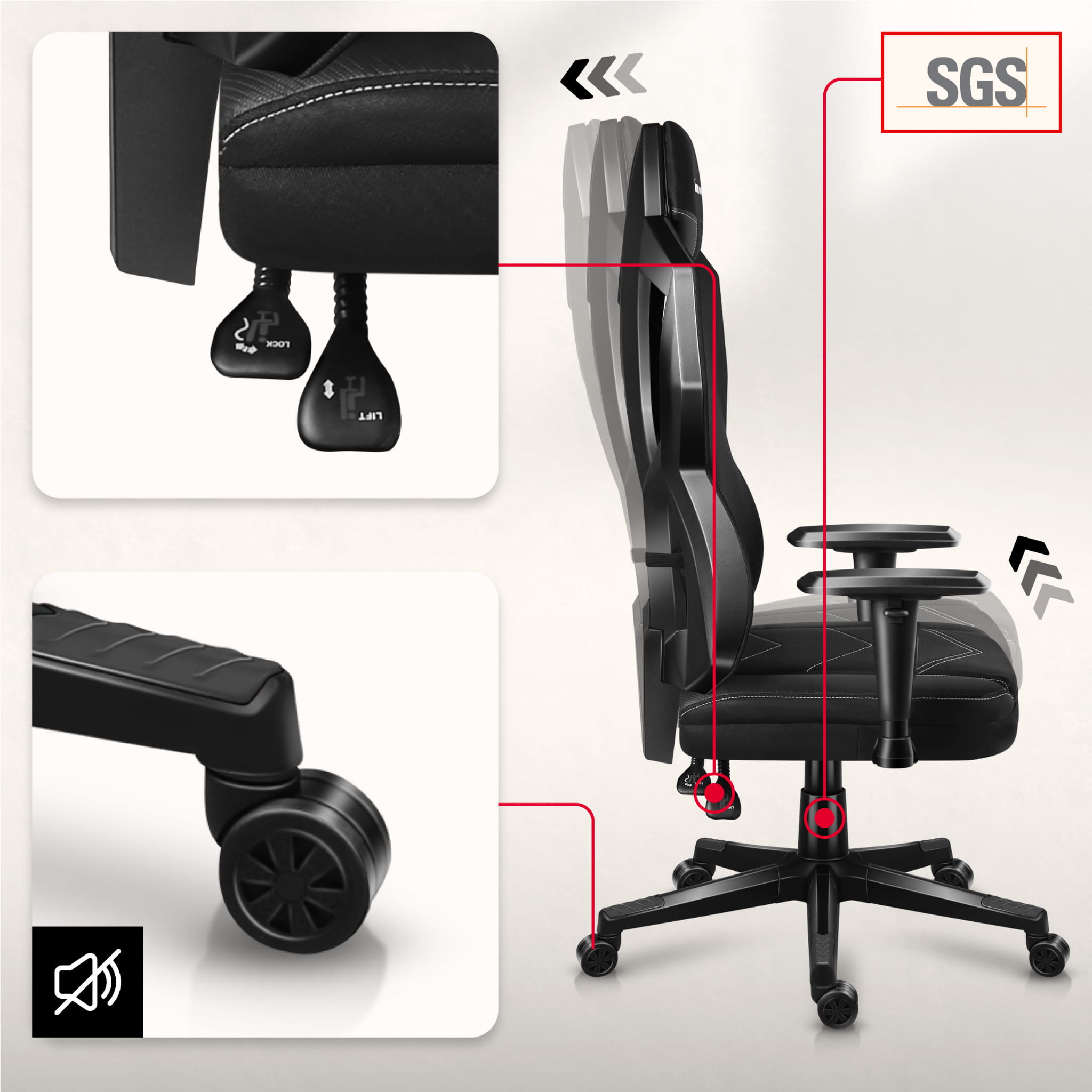 HUZARO Combat 6.2 Schwarzer RGB LED Gaming-Stuhl