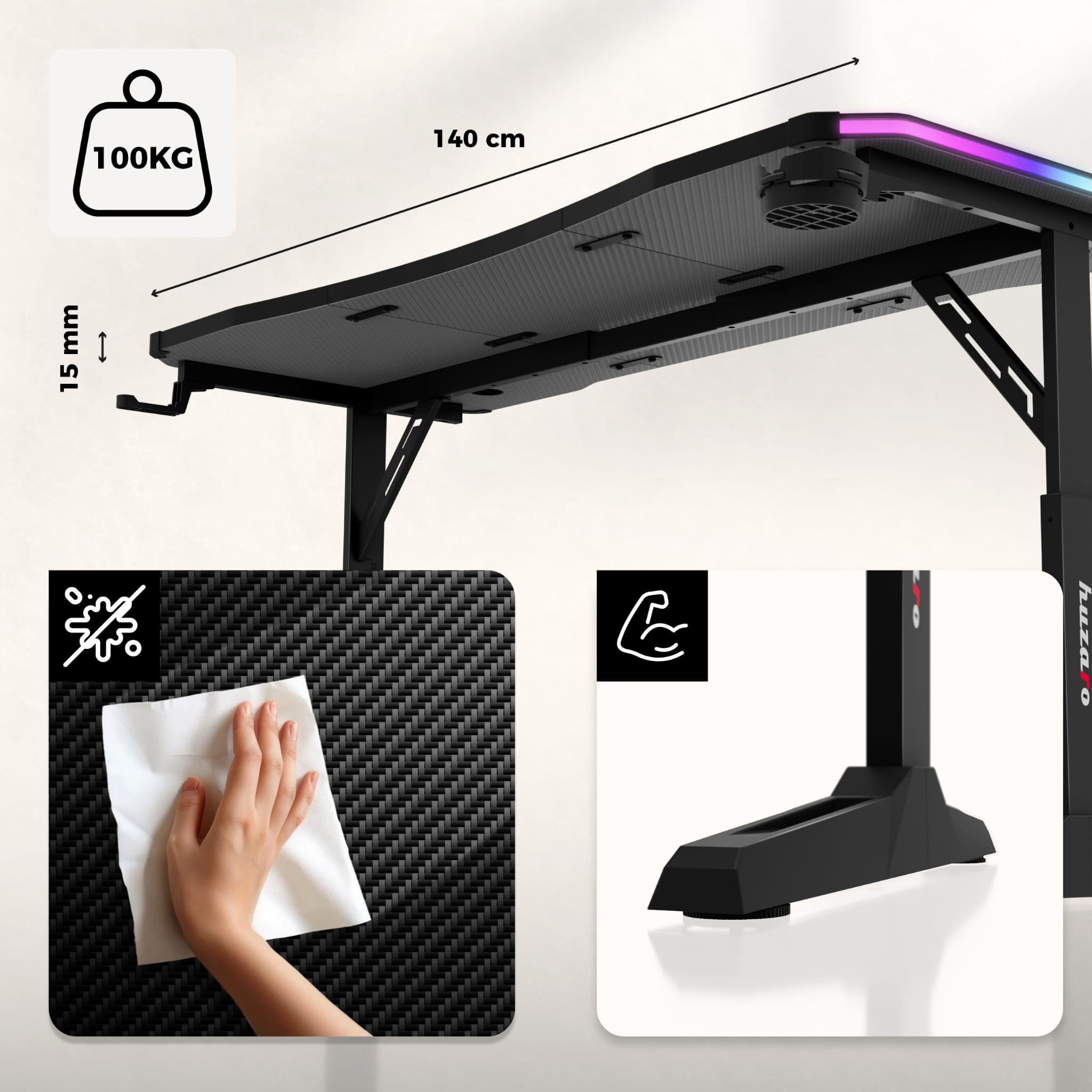 Huzaro Hero 3.6 Schwarzer Gaming-Schreibtisch 140 cm