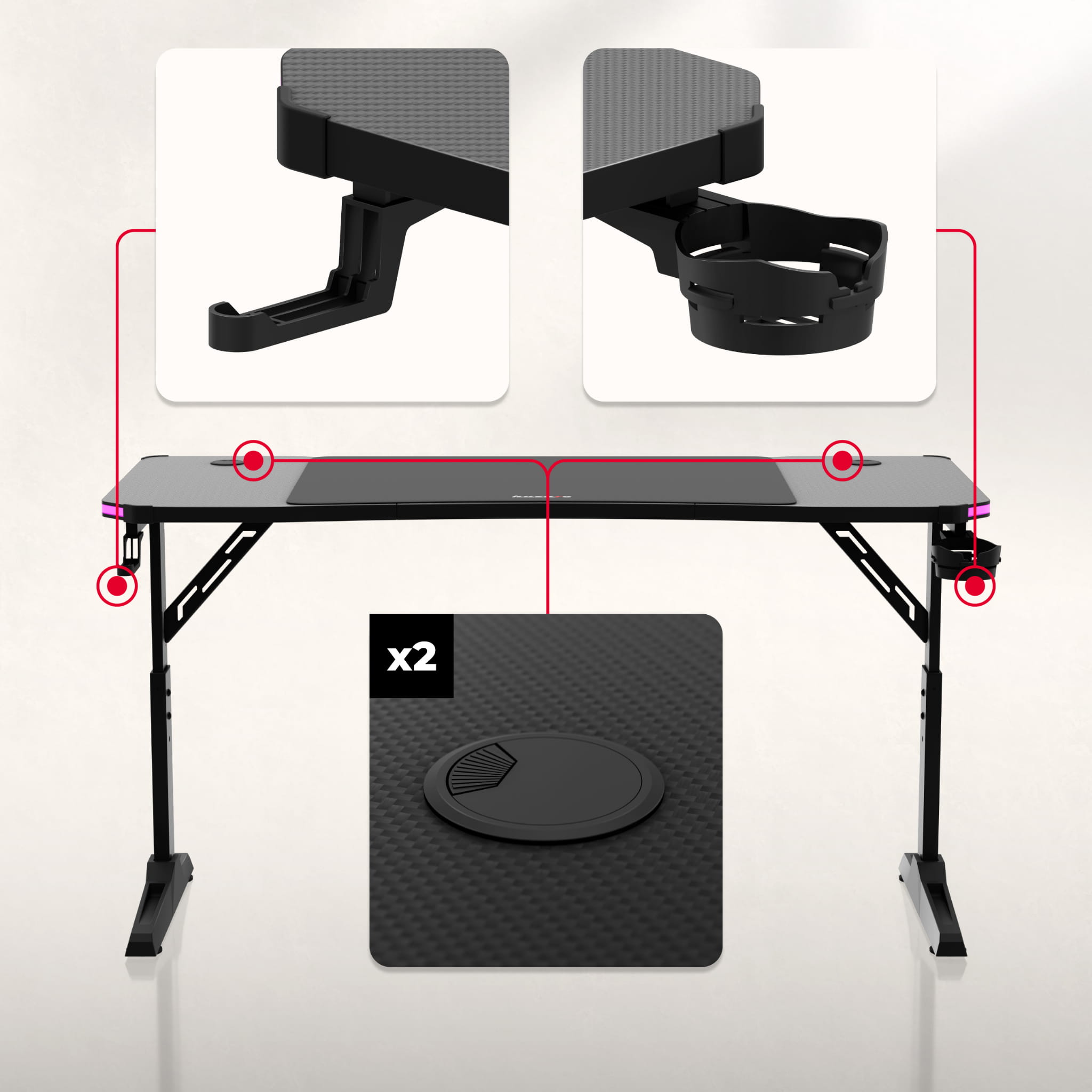 Huzaro Hero 3.6 Schwarzer Gaming-Schreibtisch 140 cm