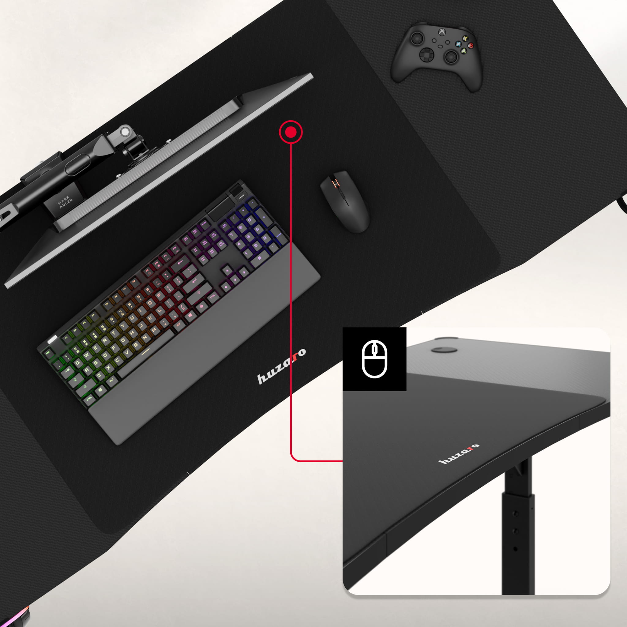 Huzaro Hero 3.6 Schwarzer Gaming-Schreibtisch 140 cm
