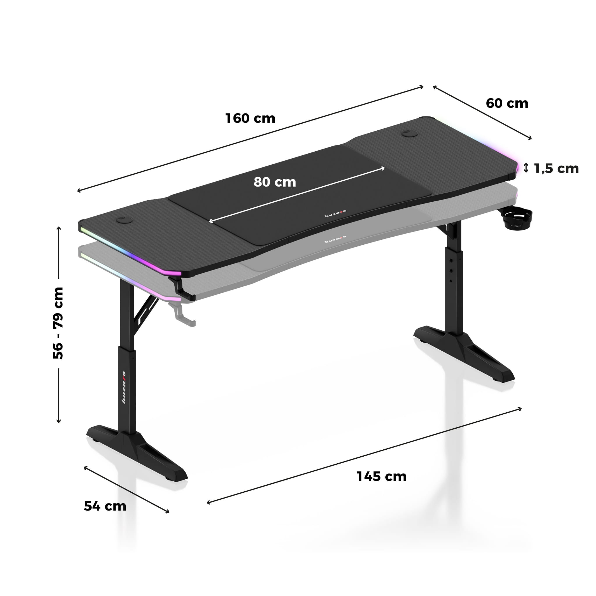 LED Gaming-Schreibtisch Huzaro Hero 4.6 RGB Schwarz 160 cm