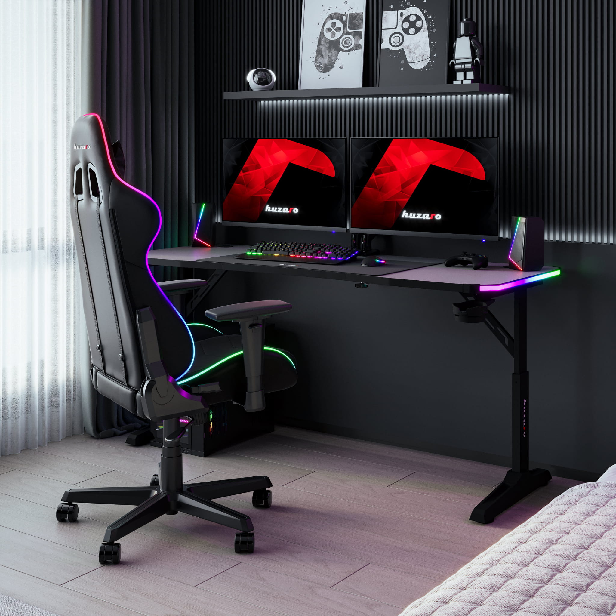 LED Gaming-Schreibtisch Huzaro Hero 4.6 RGB Schwarz 160 cm