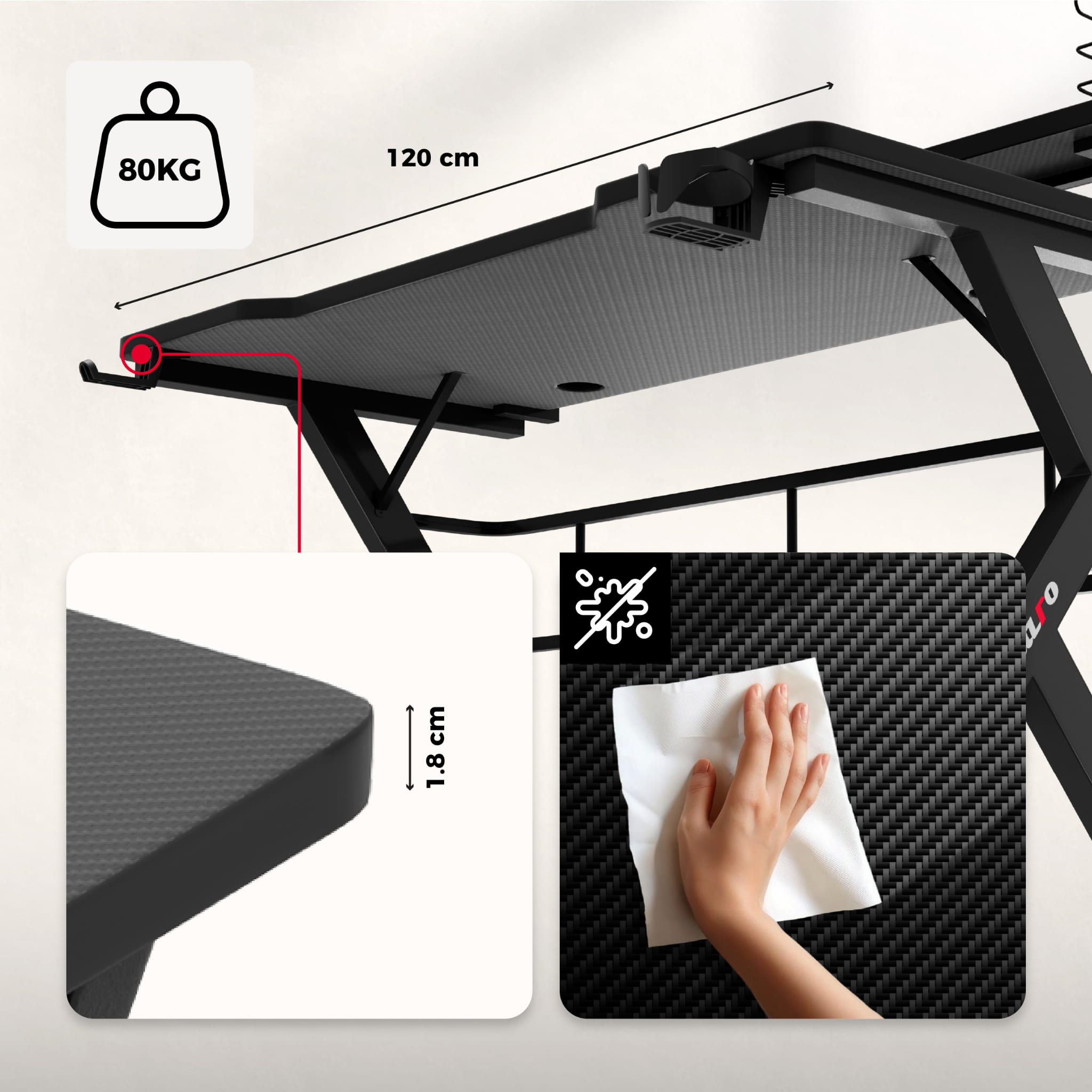 Huzaro Hero 5.0 Gaming-Schreibtisch Schwarz