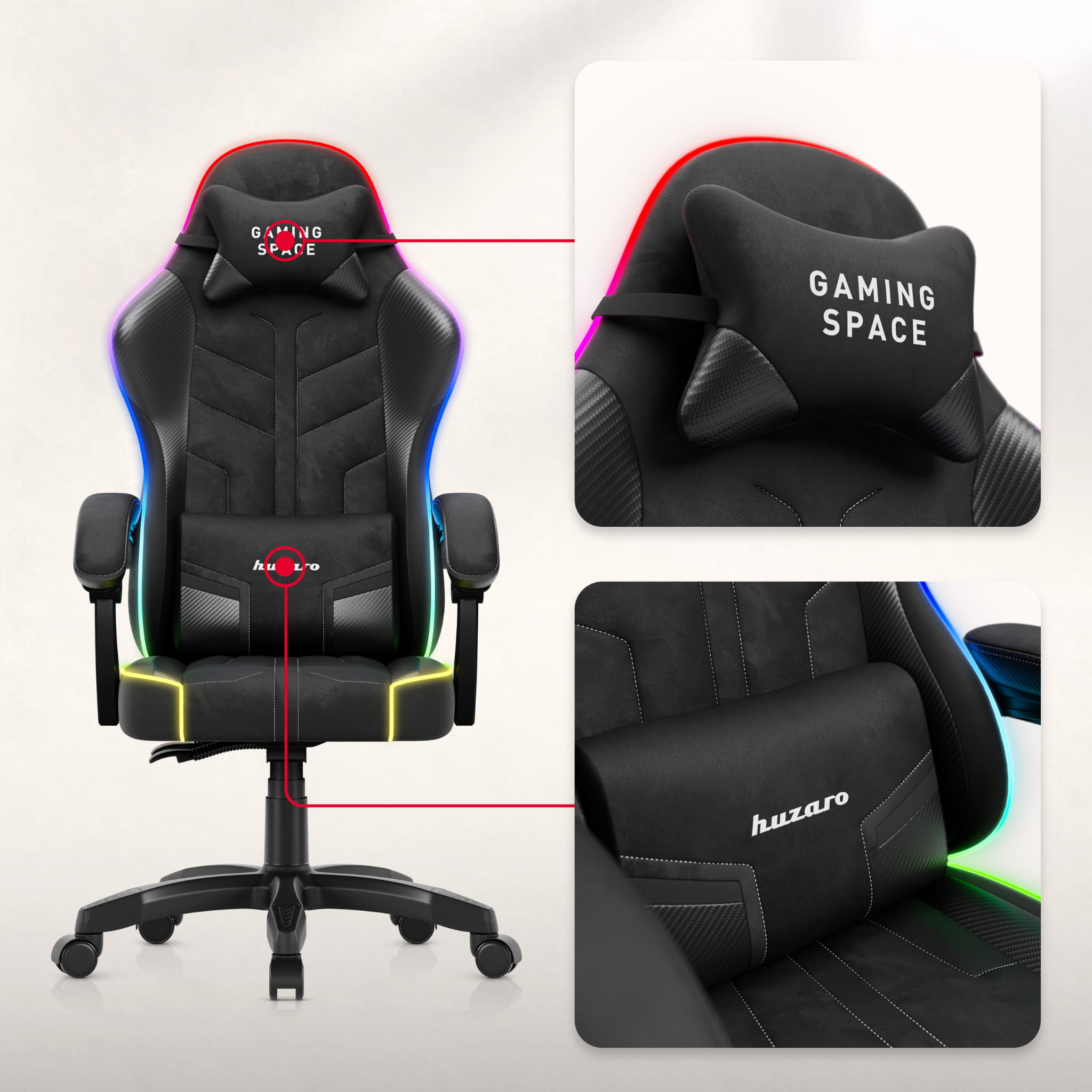 Huzaro Force 2.7 RGB Gaming-Stuhl aus schwarzem Samt 