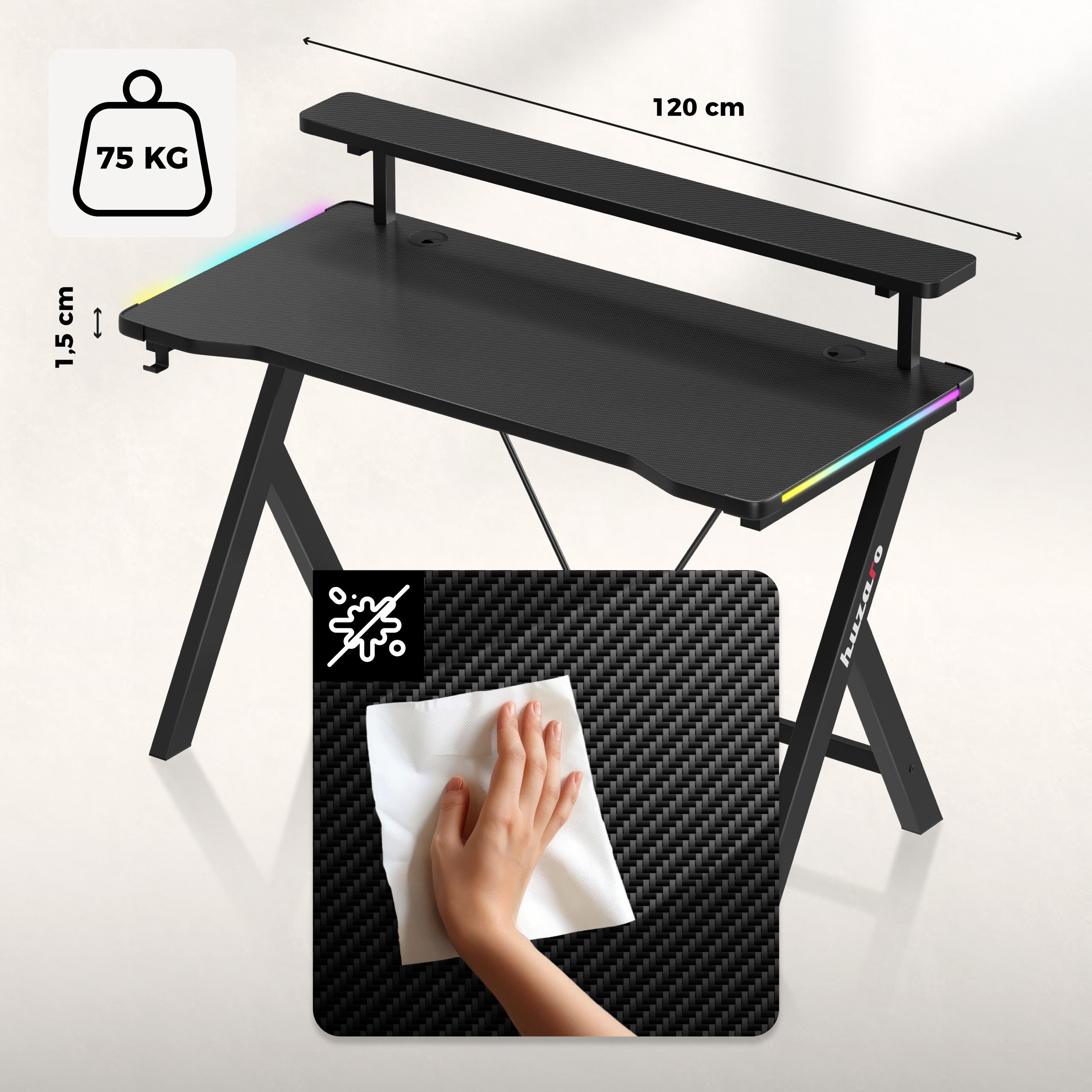 Huzaro Hero 1.9 RGB LED Gaming-Schreibtisch 120 cm