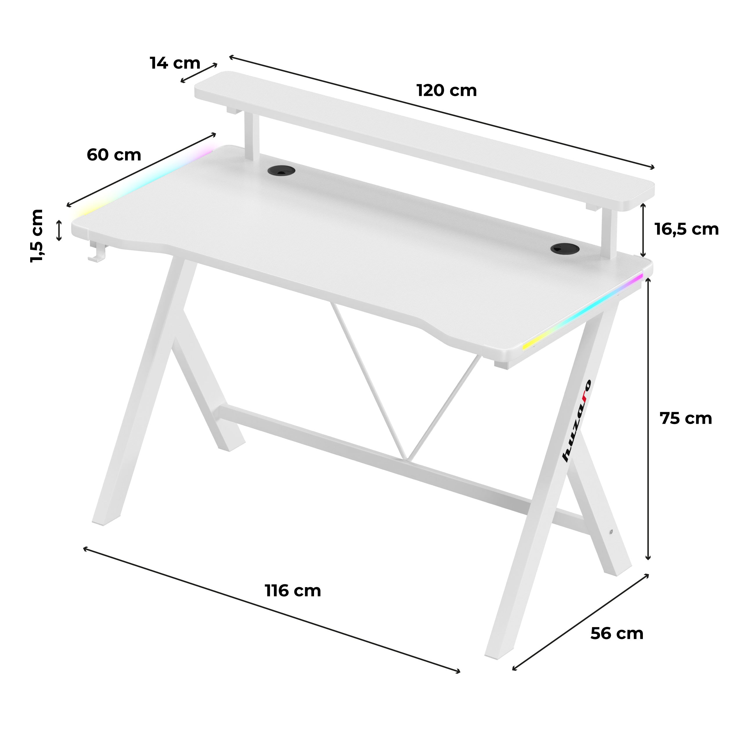 LED-Gaming-Schreibtisch Huzaro Hero 1.9 RGB Weiß 120 cm
