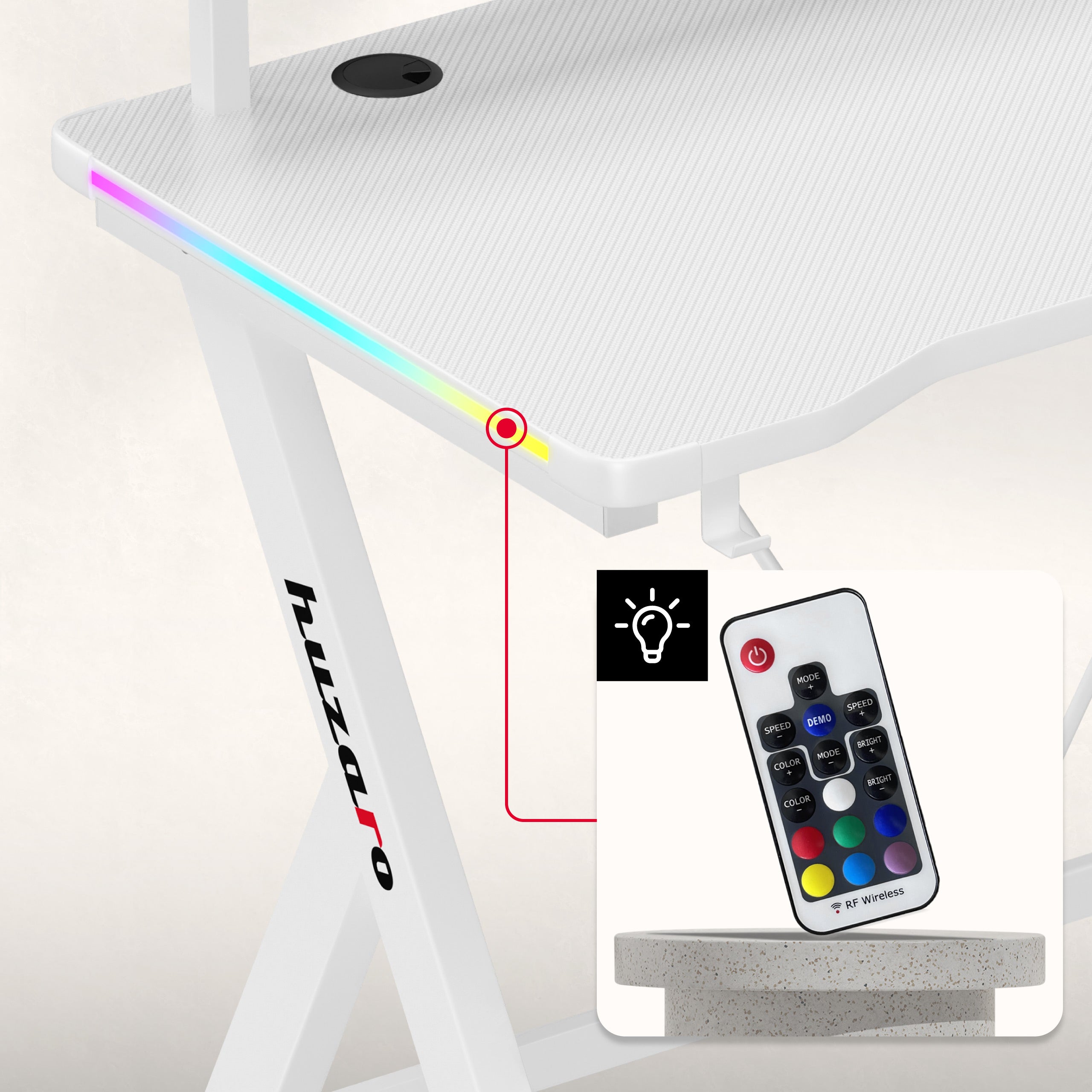 LED-Gaming-Schreibtisch Huzaro Hero 1.9 RGB Weiß 120 cm