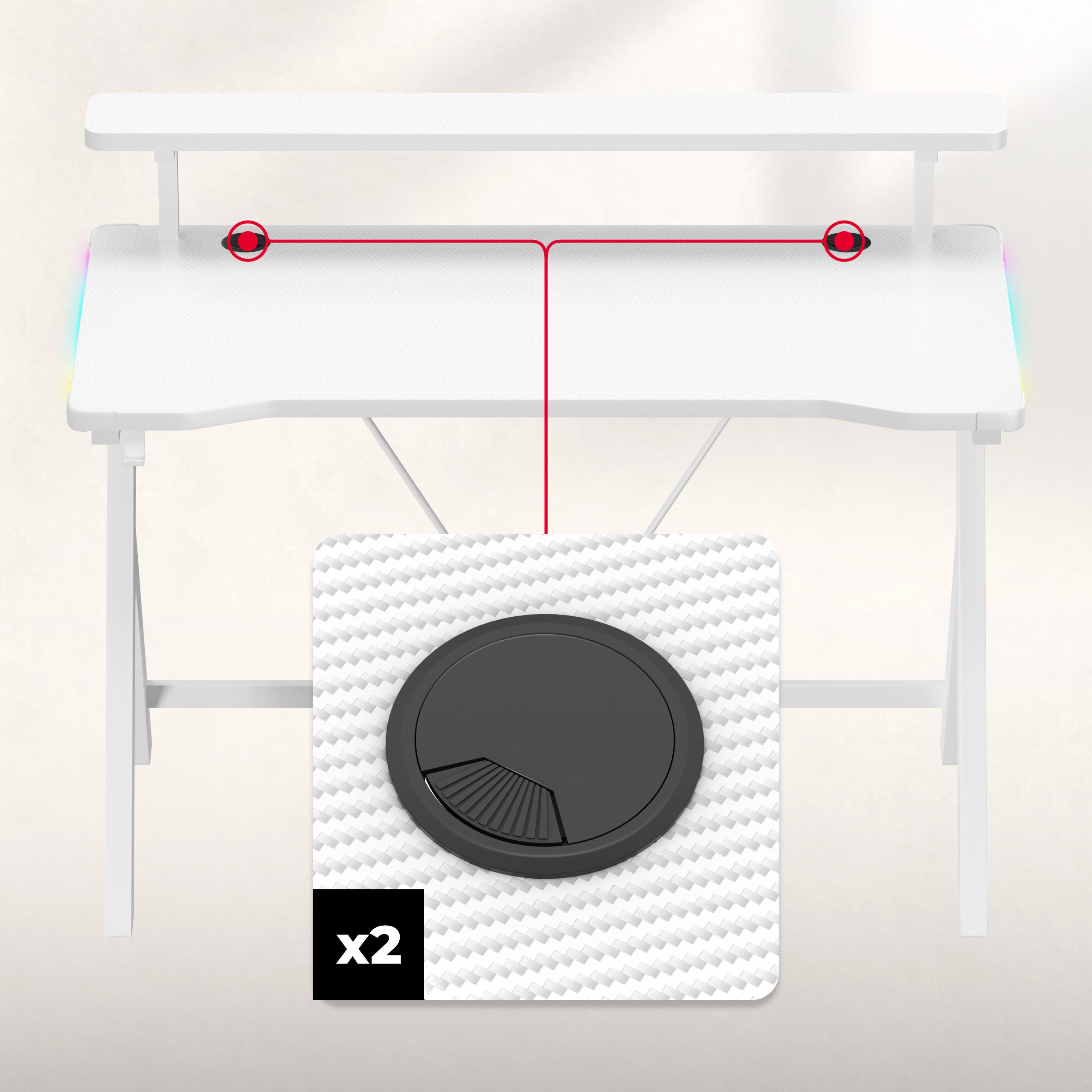 LED-Gaming-Schreibtisch Huzaro Hero 1.9 RGB Weiß 120 cm