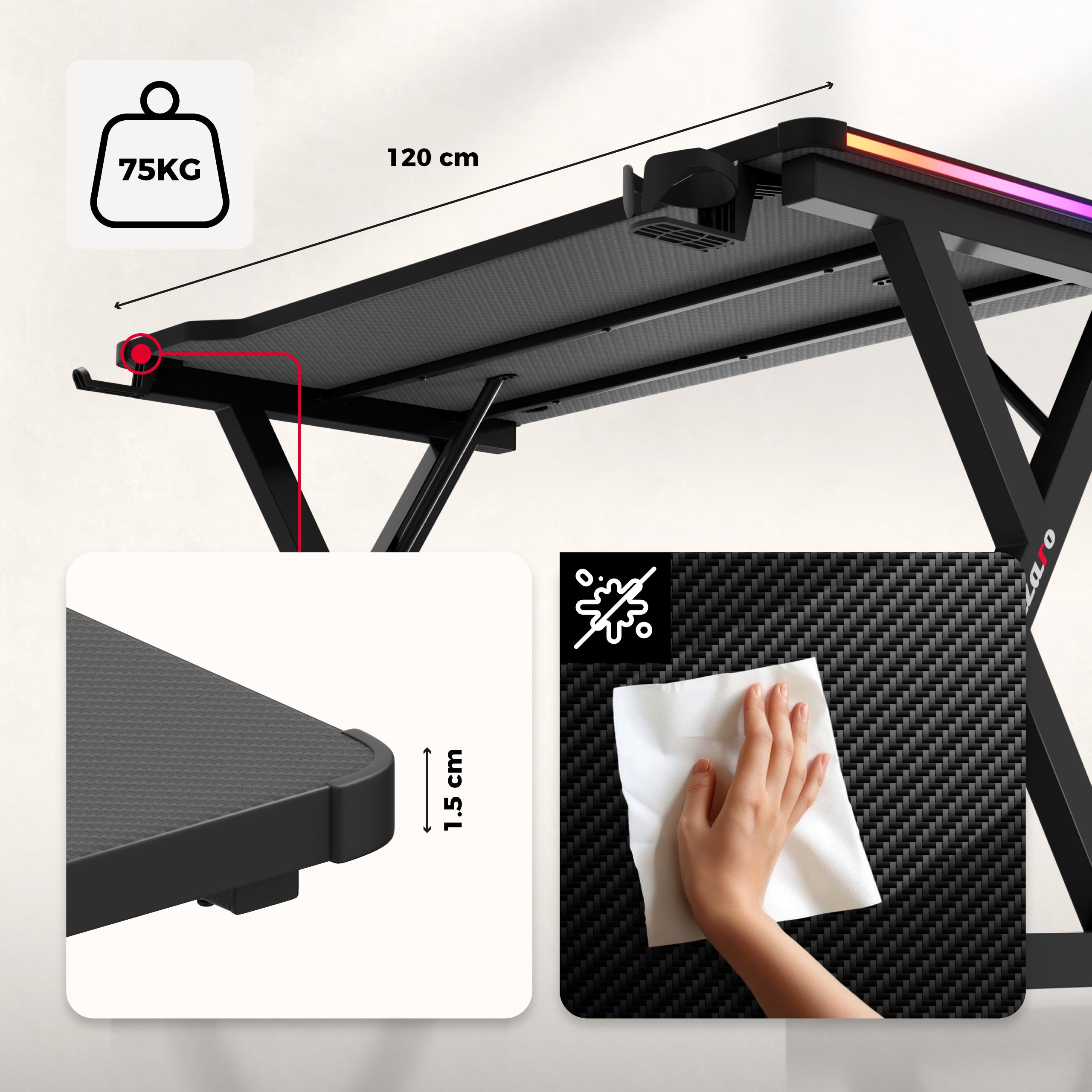 Huzaro Hero 2.3 RGB Gaming-Schreibtisch LED 120 cm