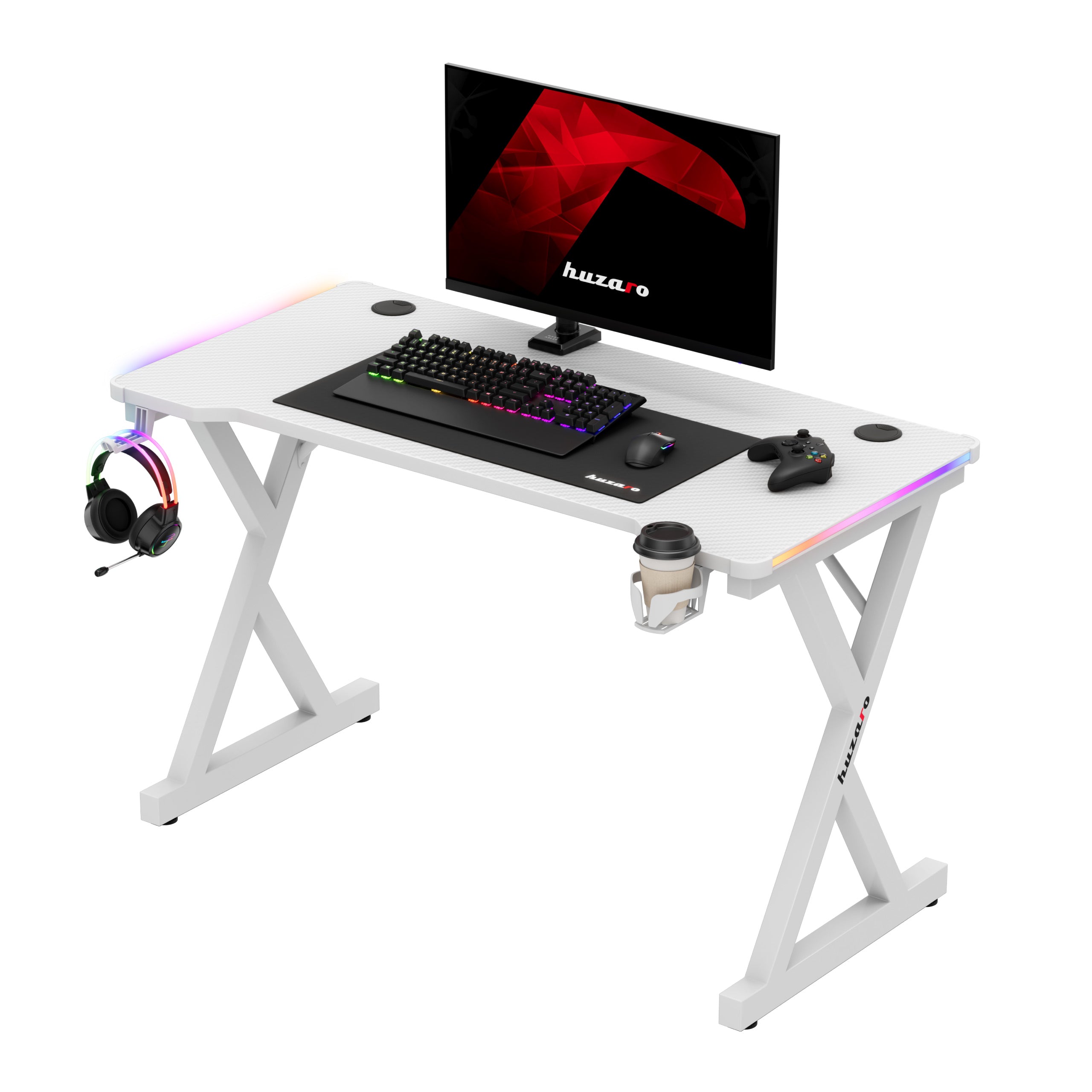 LED Gaming-Schreibtisch Huzaro Hero 2.3 RGB White 120 cm