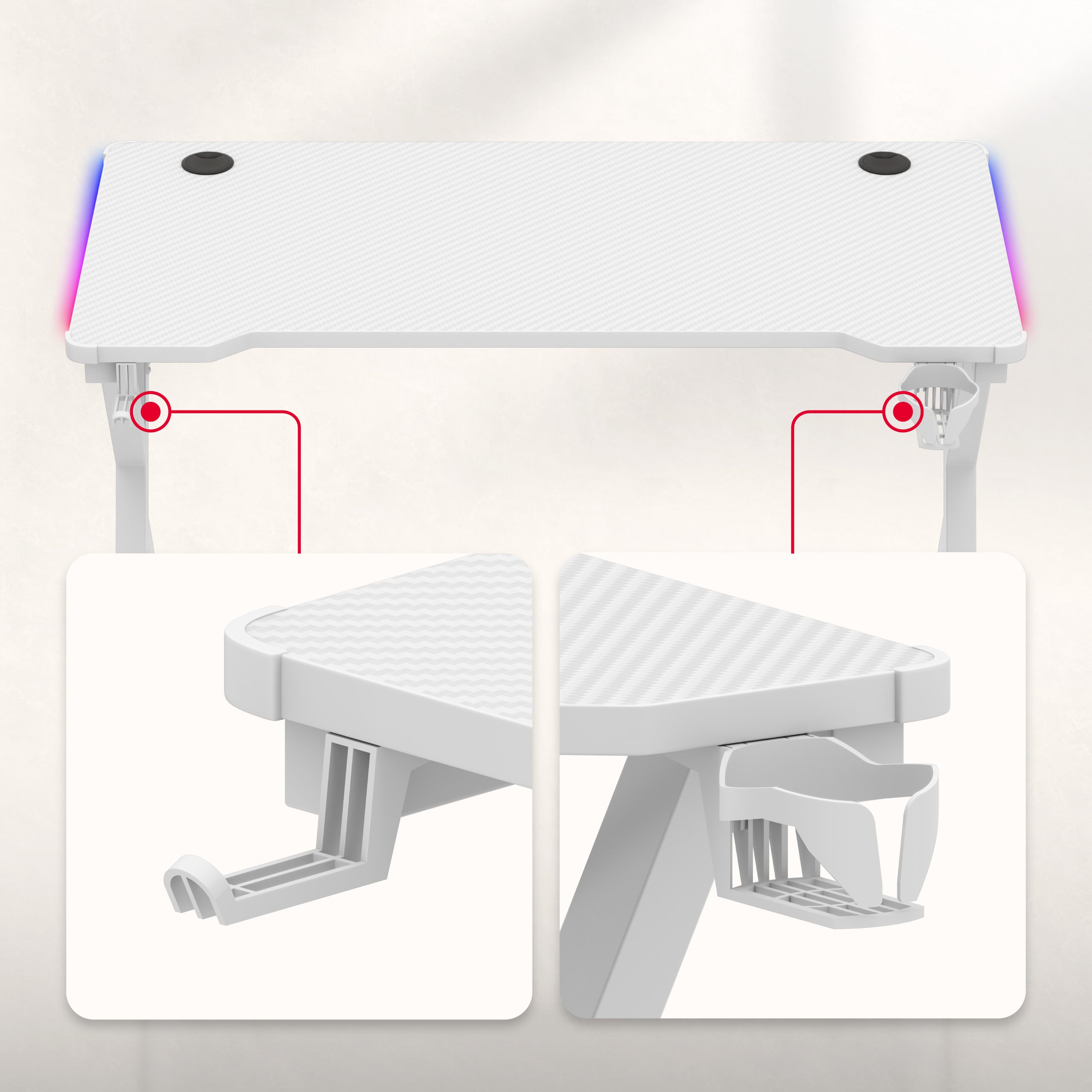 LED Gaming-Schreibtisch Huzaro Hero 2.3 RGB White 120 cm