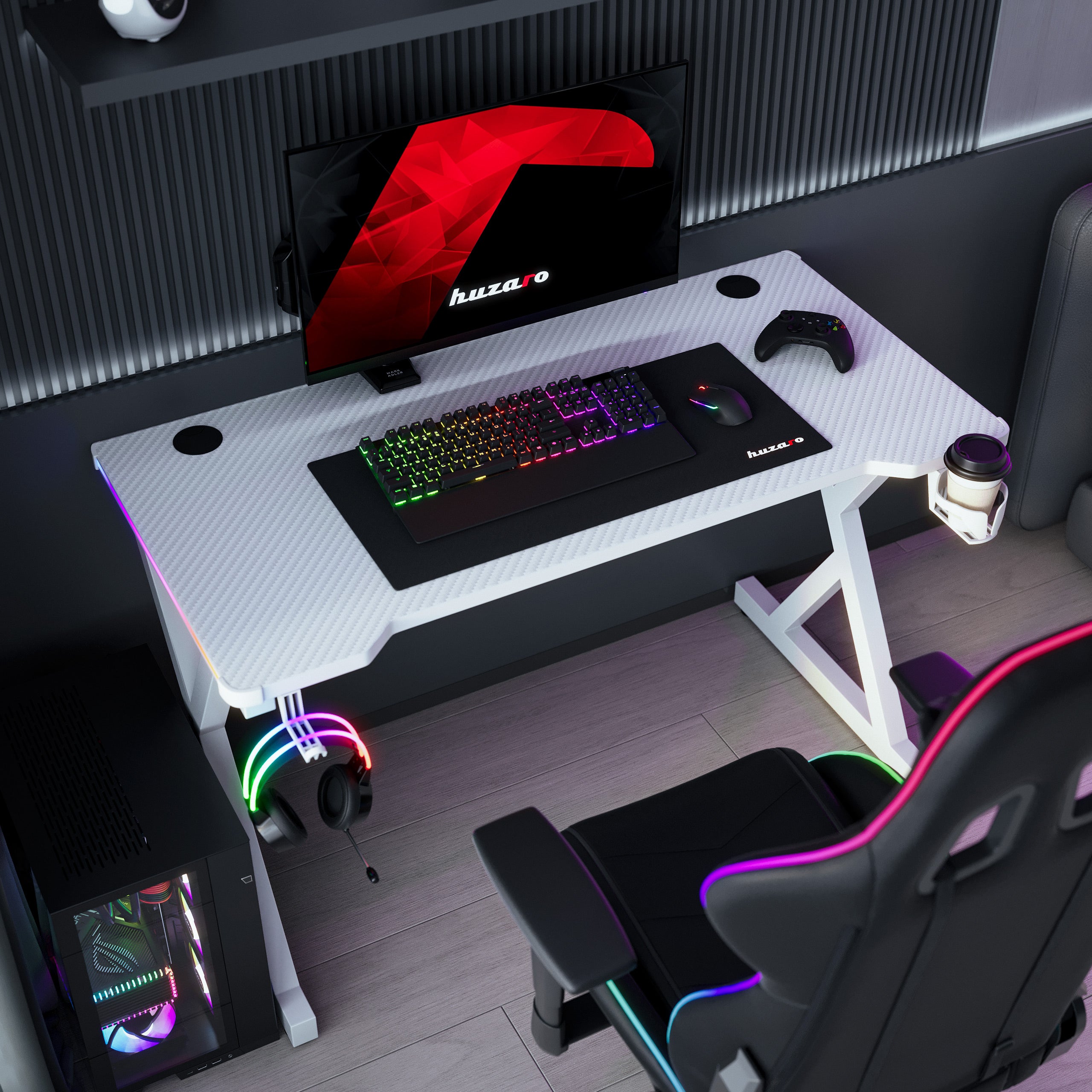 LED Gaming-Schreibtisch Huzaro Hero 2.3 RGB White 120 cm
