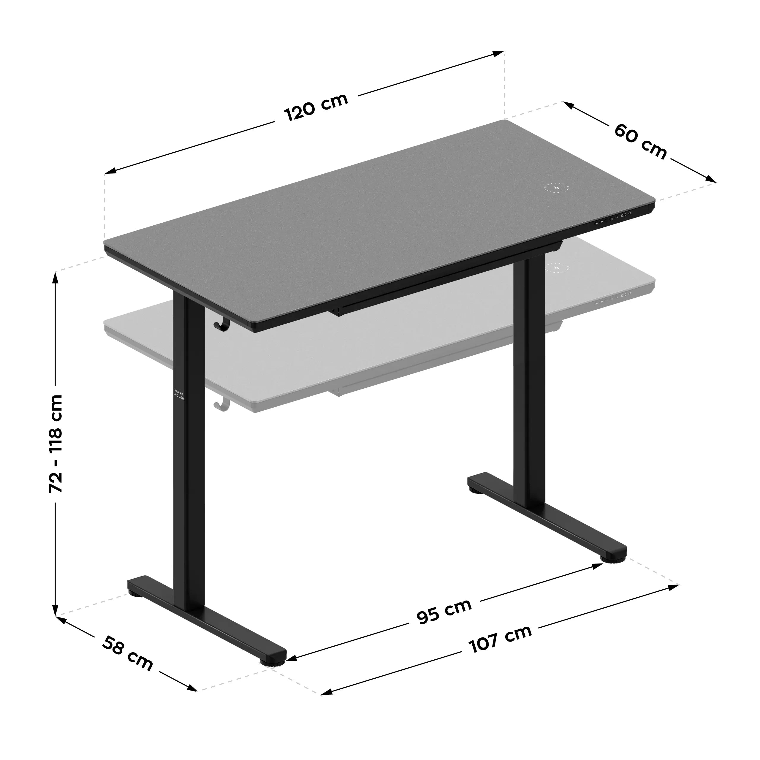 Markadler Leader 8.5 Schwarz Höhenverstellbarer Schreibtisch mit Glasplatte