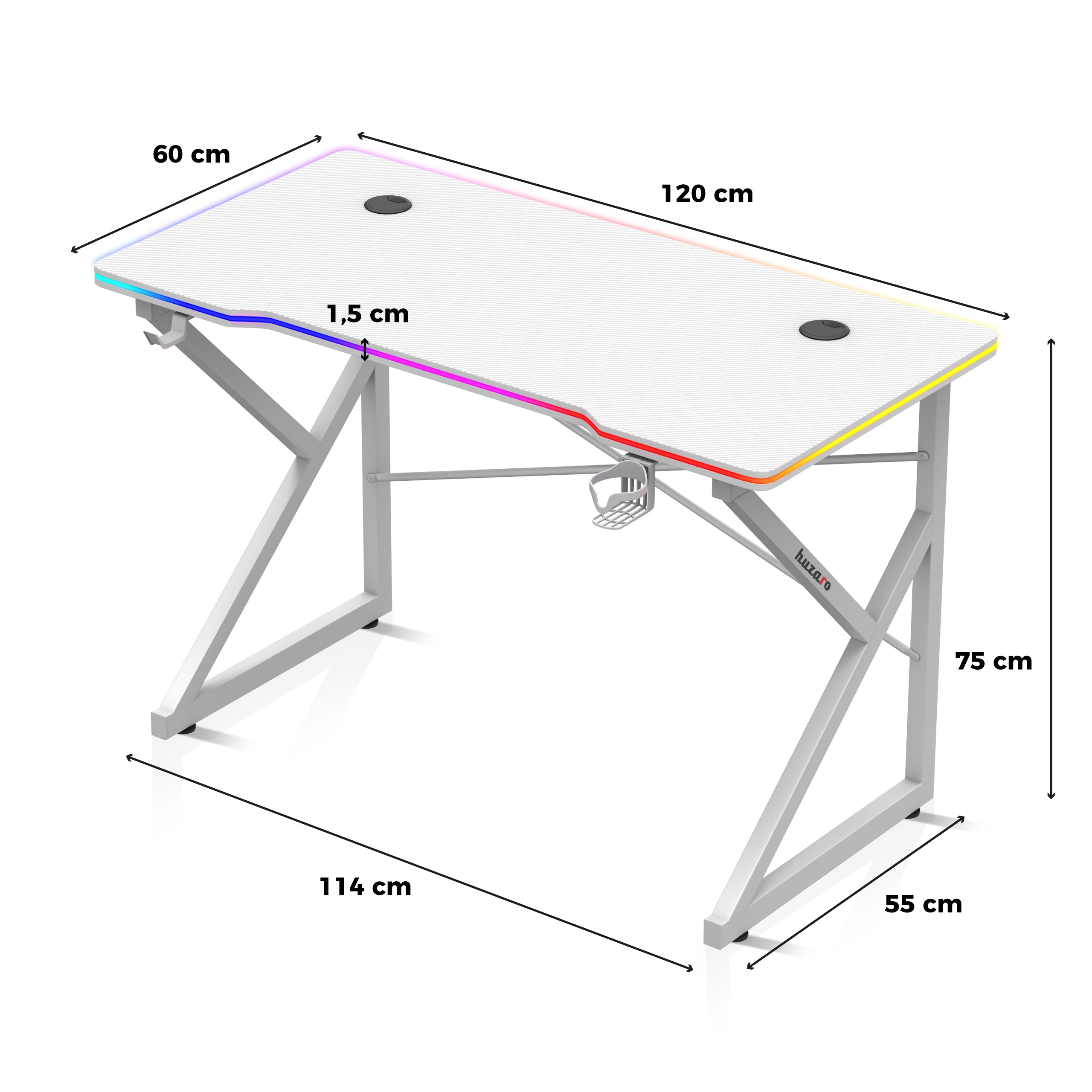 Huzaro Hero 1.7 RGB LED Weißer Gaming-Tisch