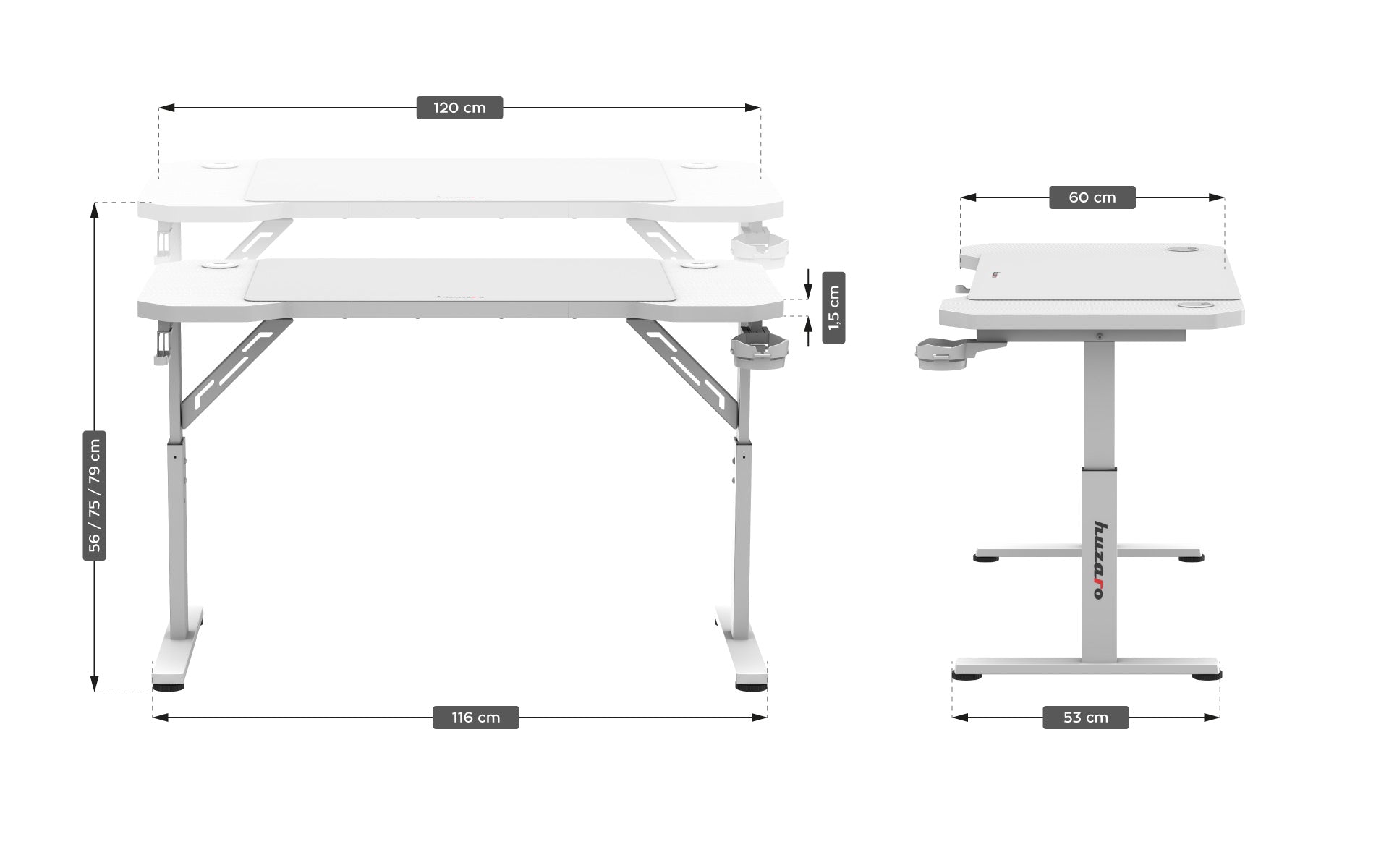 HUZARO Hero 2.6 Weiß Gaming-Schreibtisch Höhenverstellung