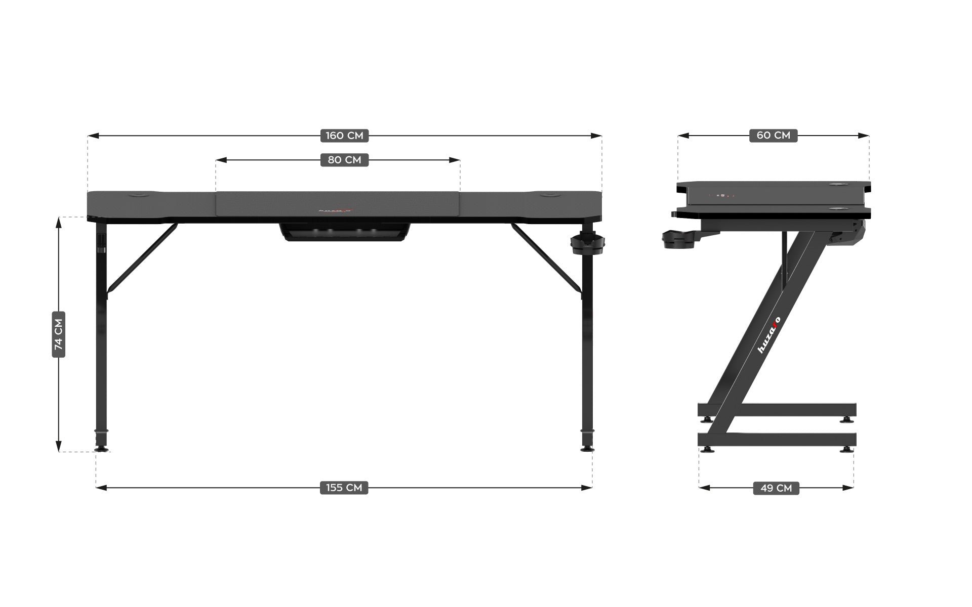 Huzaro Hero 4.8 Schwarzer Gaming-Schreibtisch