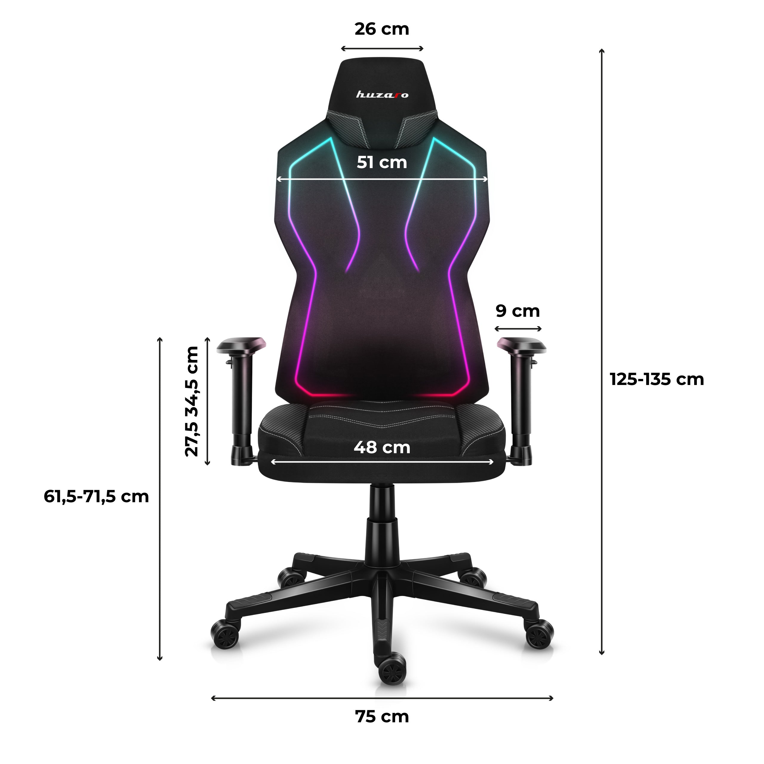 HUZARO Combat 6.2 Schwarzer RGB LED Gaming-Stuhl