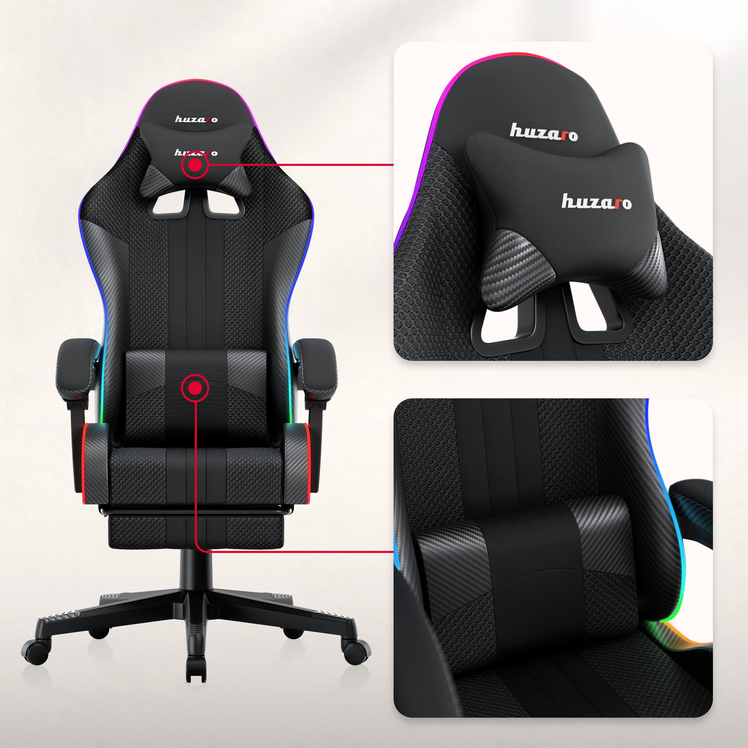 HUZARO Force 4.7 RGB LED Mesh Gaming-Stuhl