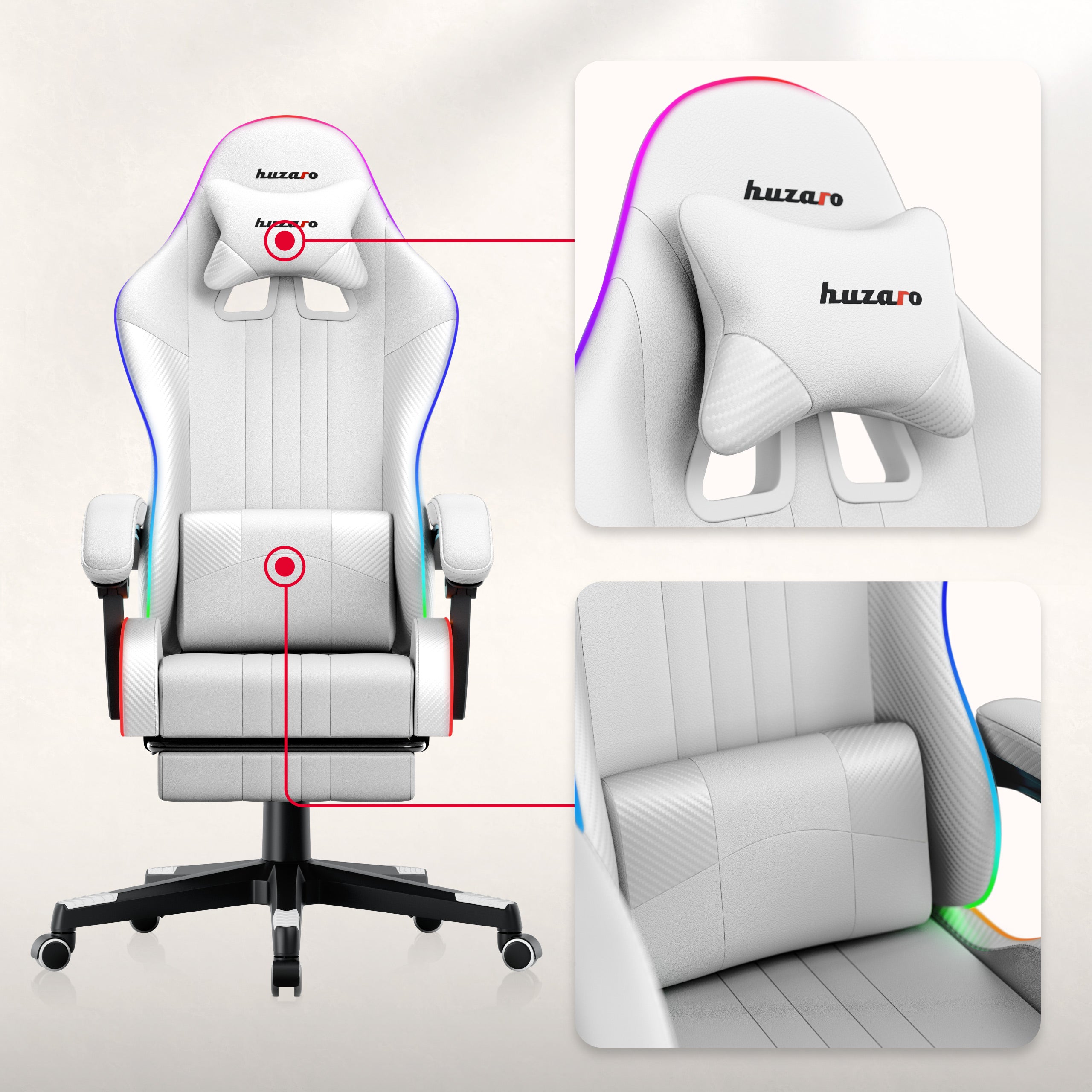 HUZARO Force 4.7 Weißer RGB-Gaming-Stuhl 