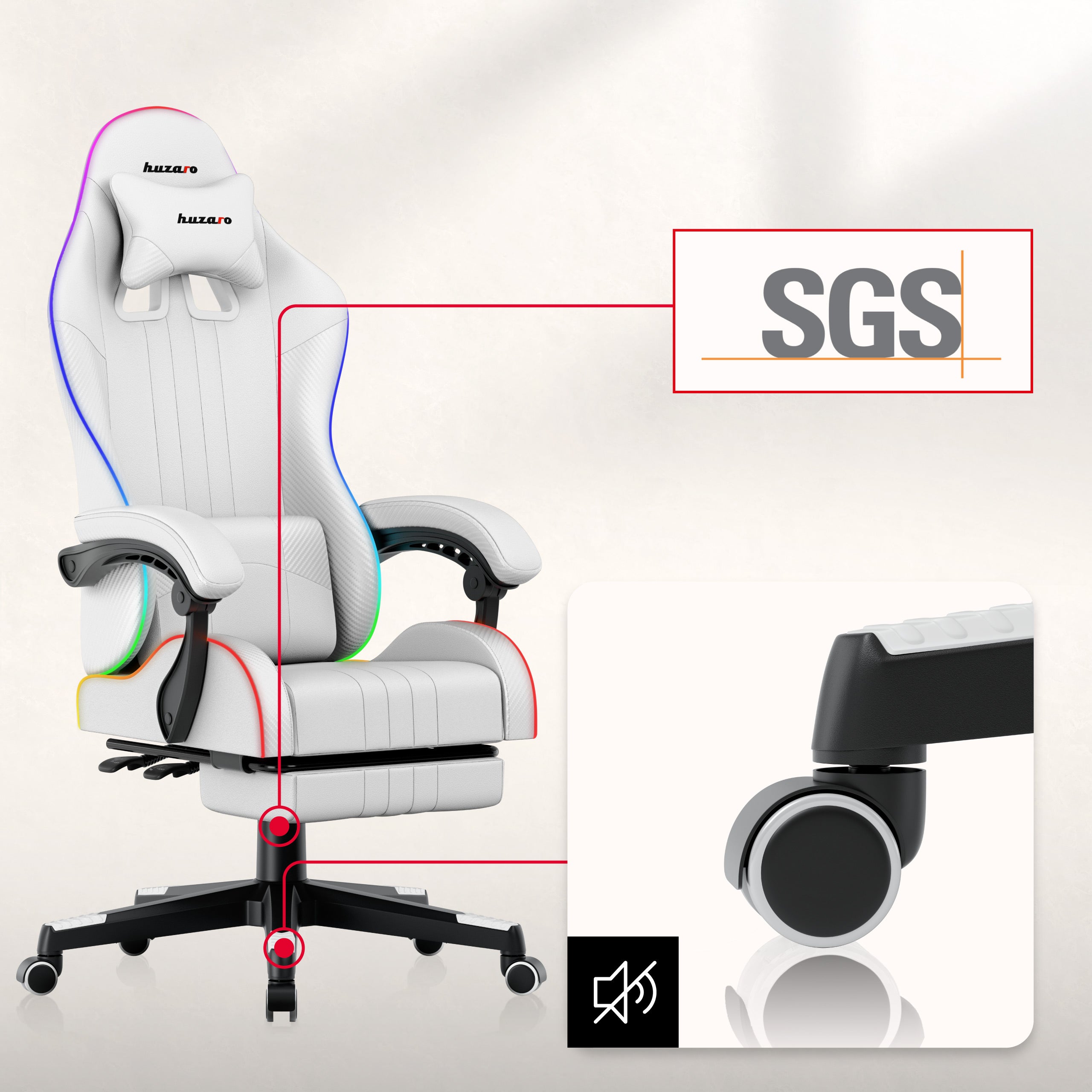 HUZARO Force 4.7 Weißer RGB-Gaming-Stuhl 