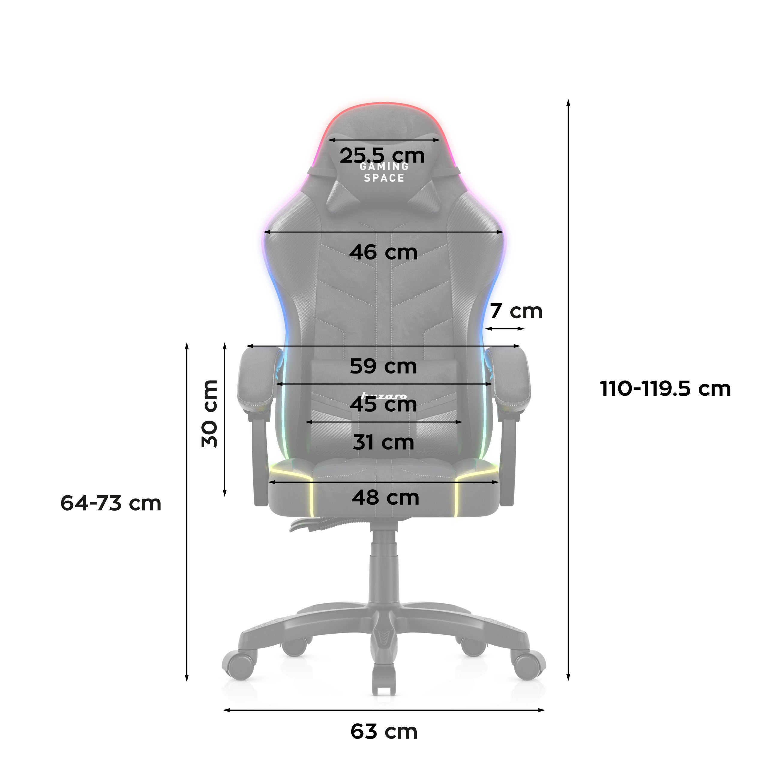 Huzaro Force 2.7 RGB Gaming-Stuhl aus schwarzem Samt 