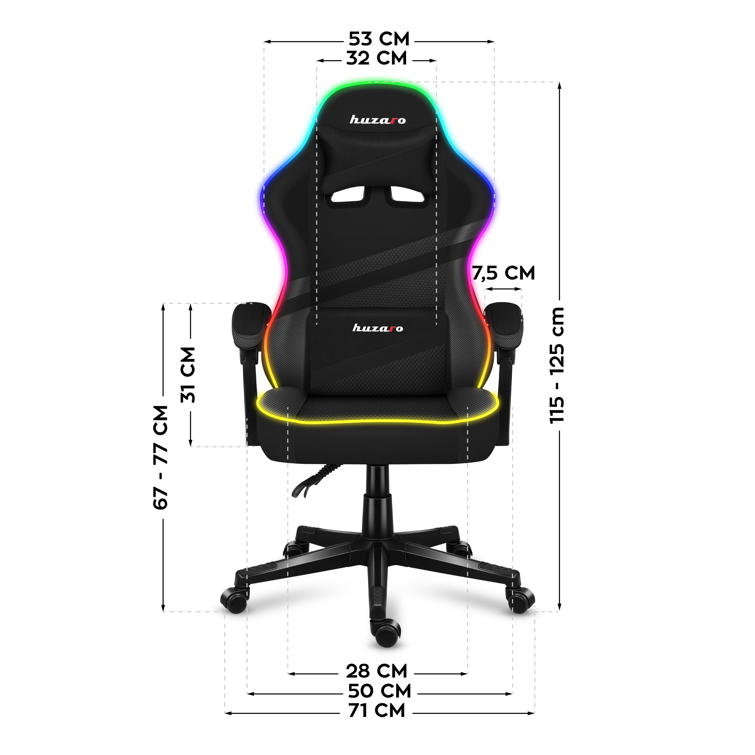 HUZARO FORCE 4.4 RGB LED Schwarz Mesh Gaming-Stuhl