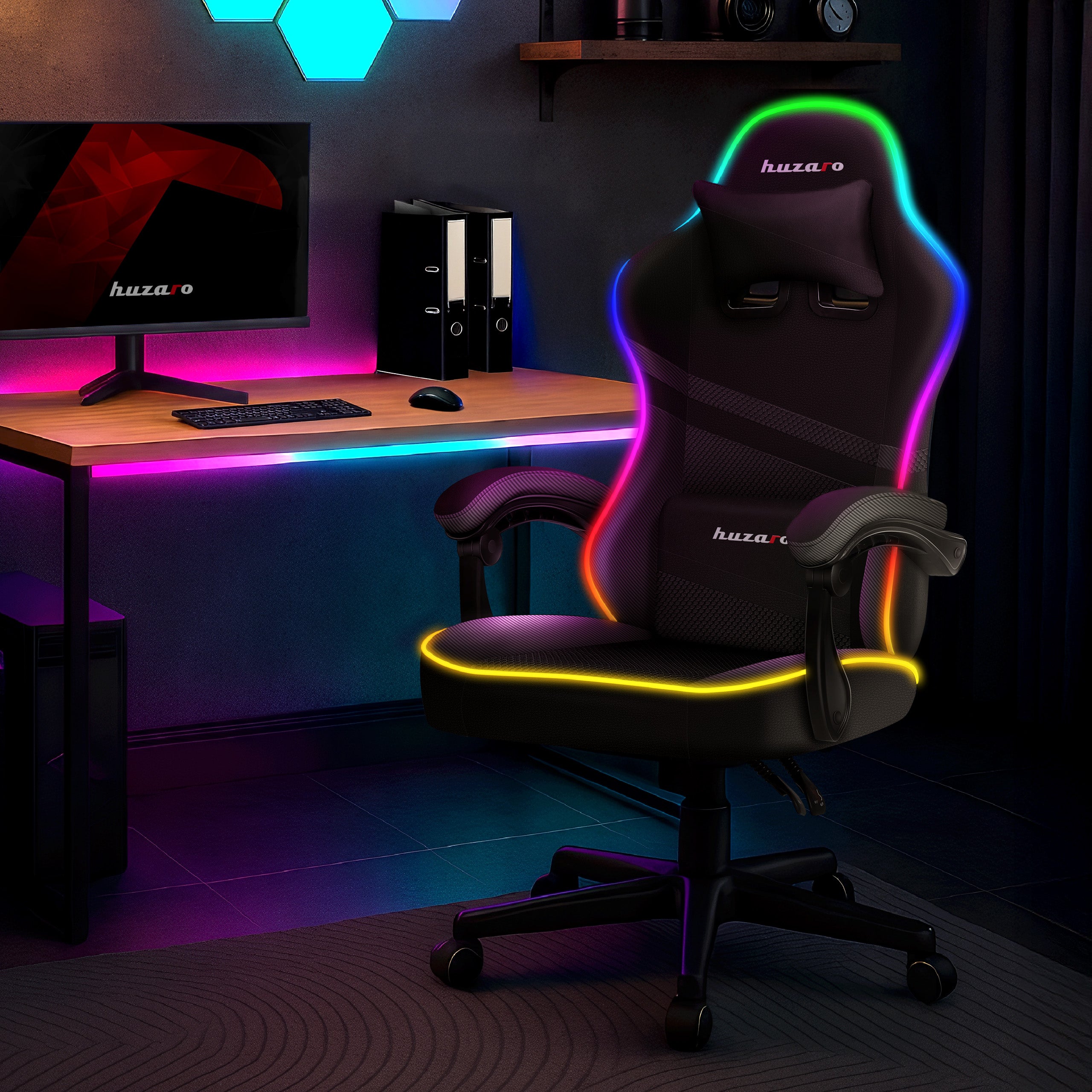 HUZARO FORCE 4.4 RGB LED Schwarz Mesh Gaming-Stuhl