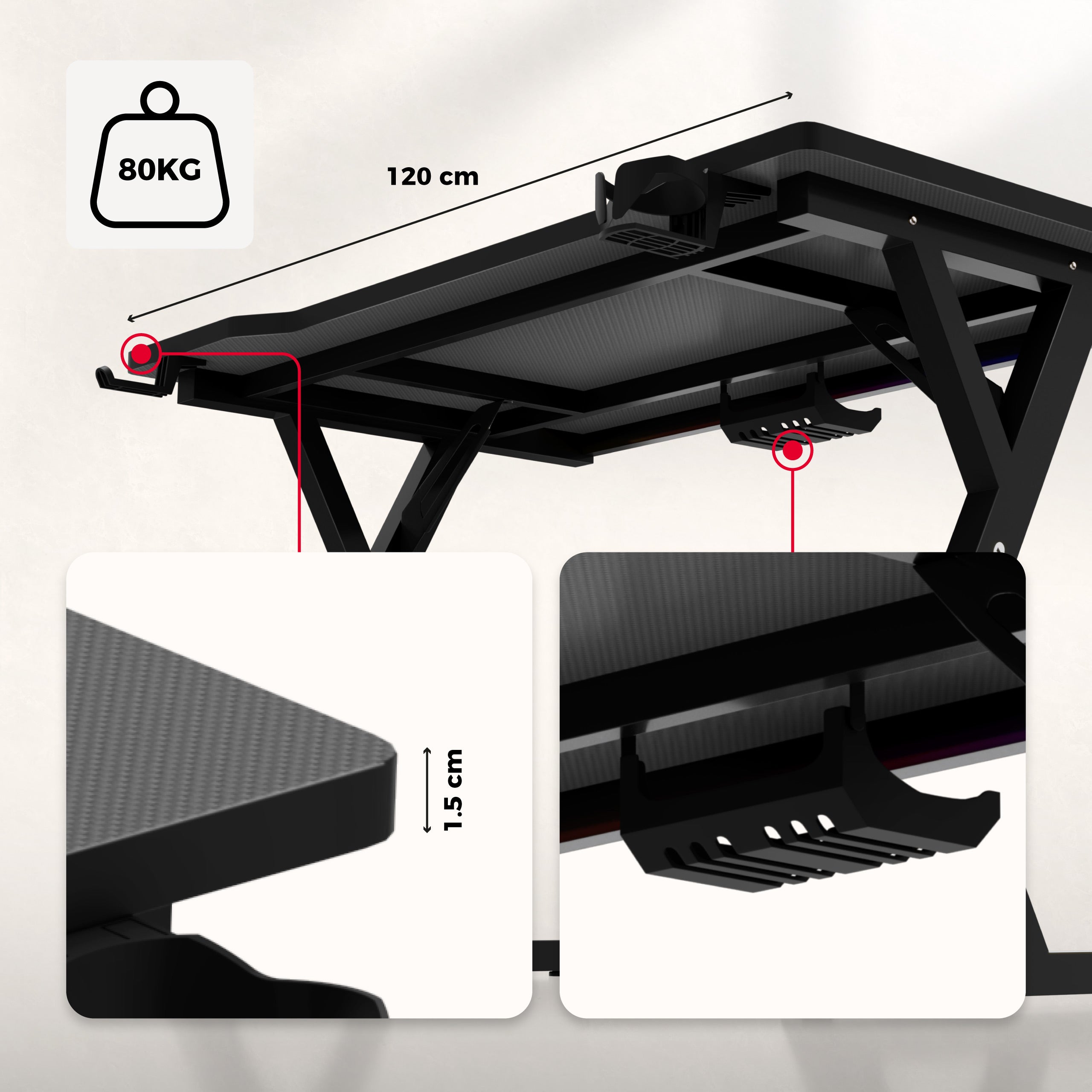 Gaming-Schreibtisch mit LED-Beleuchtung Hero 2.4 RGB Schwarz
