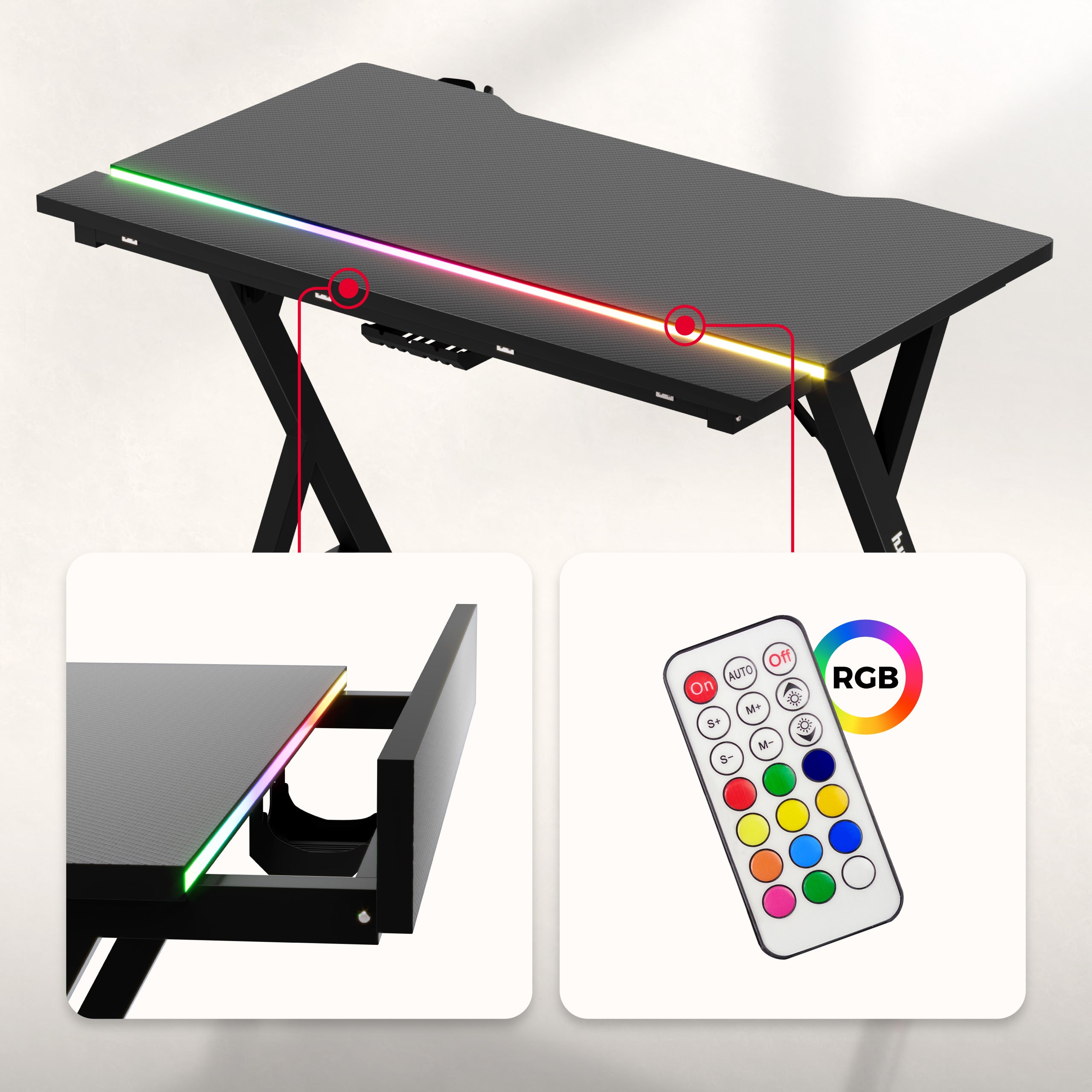 Gaming-Schreibtisch mit LED-Beleuchtung Hero 2.4 RGB Schwarz