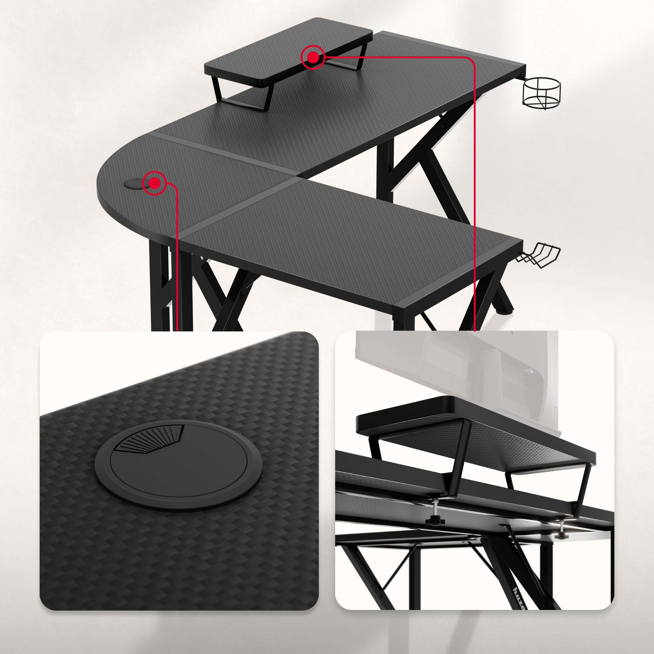 Huzaro Hero 6.3 Eck-Gaming-Schreibtisch schwarz