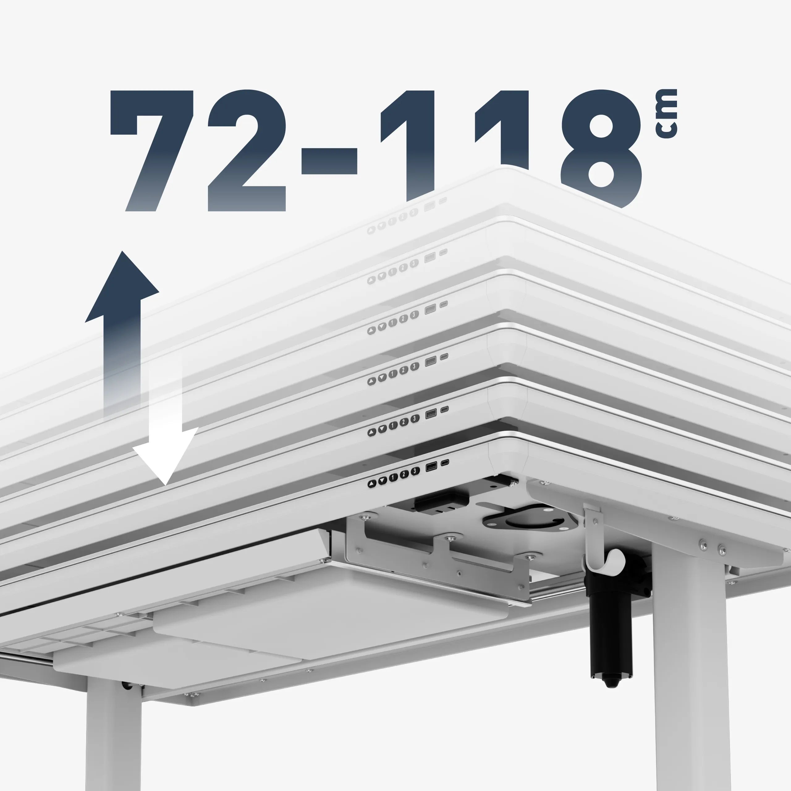 Sanfte elektrische Höhenverstellung 72–118 cm