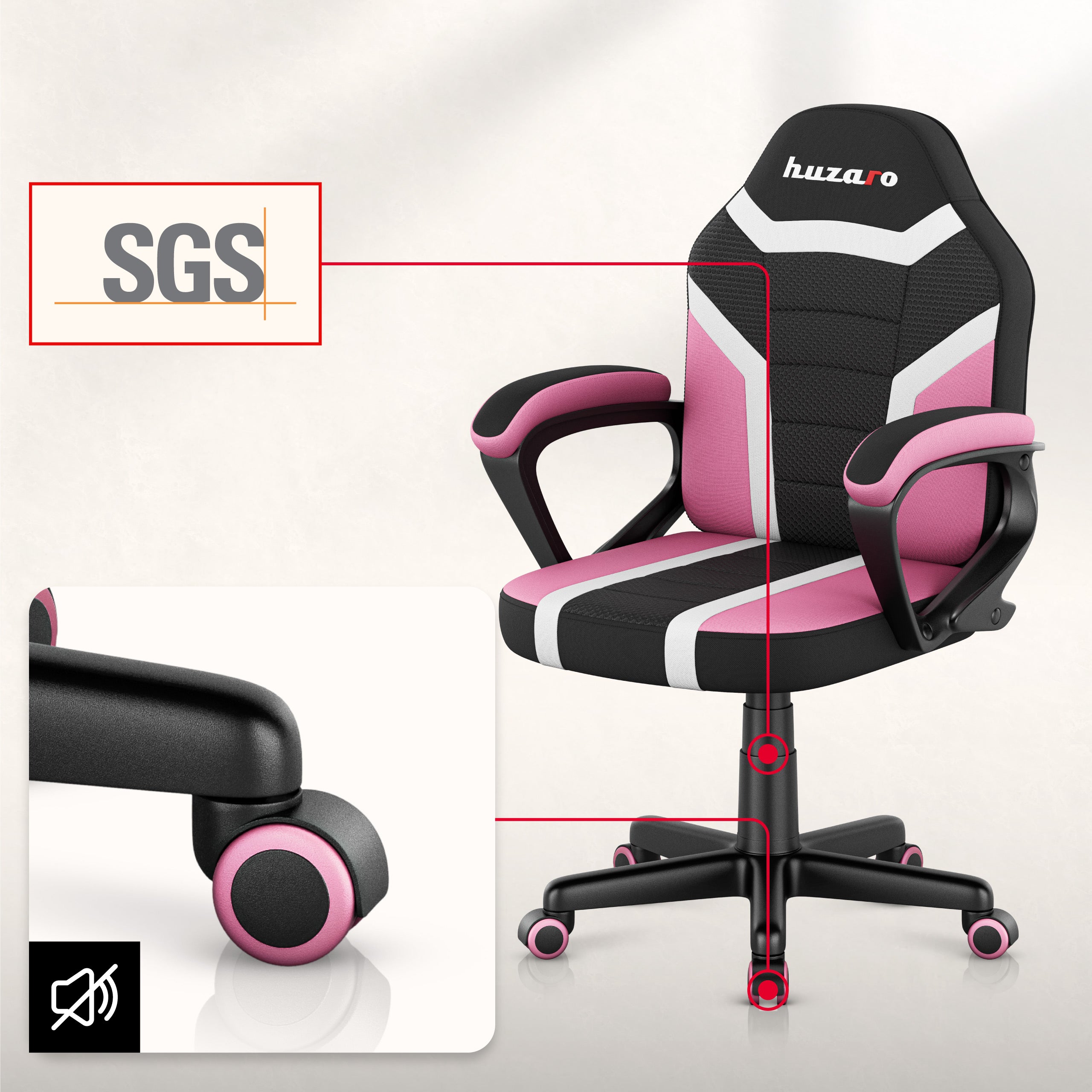 HUZARO RANGER 1.0 Rosa Mesh Gaming-Stuhl für Kinder