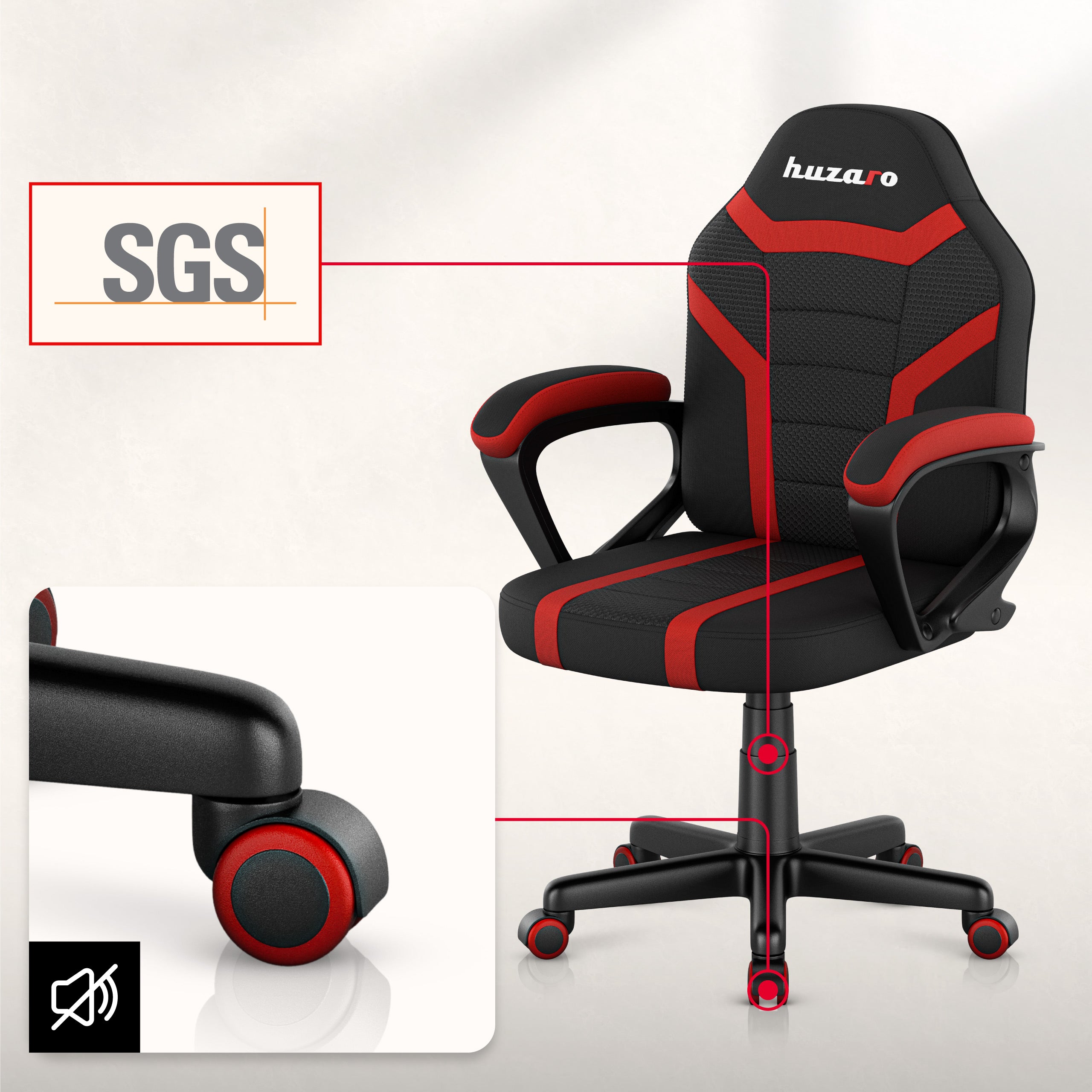 HUZARO RANGER 1.0 Rot Mesh Gaming-Stuhl für Kinder