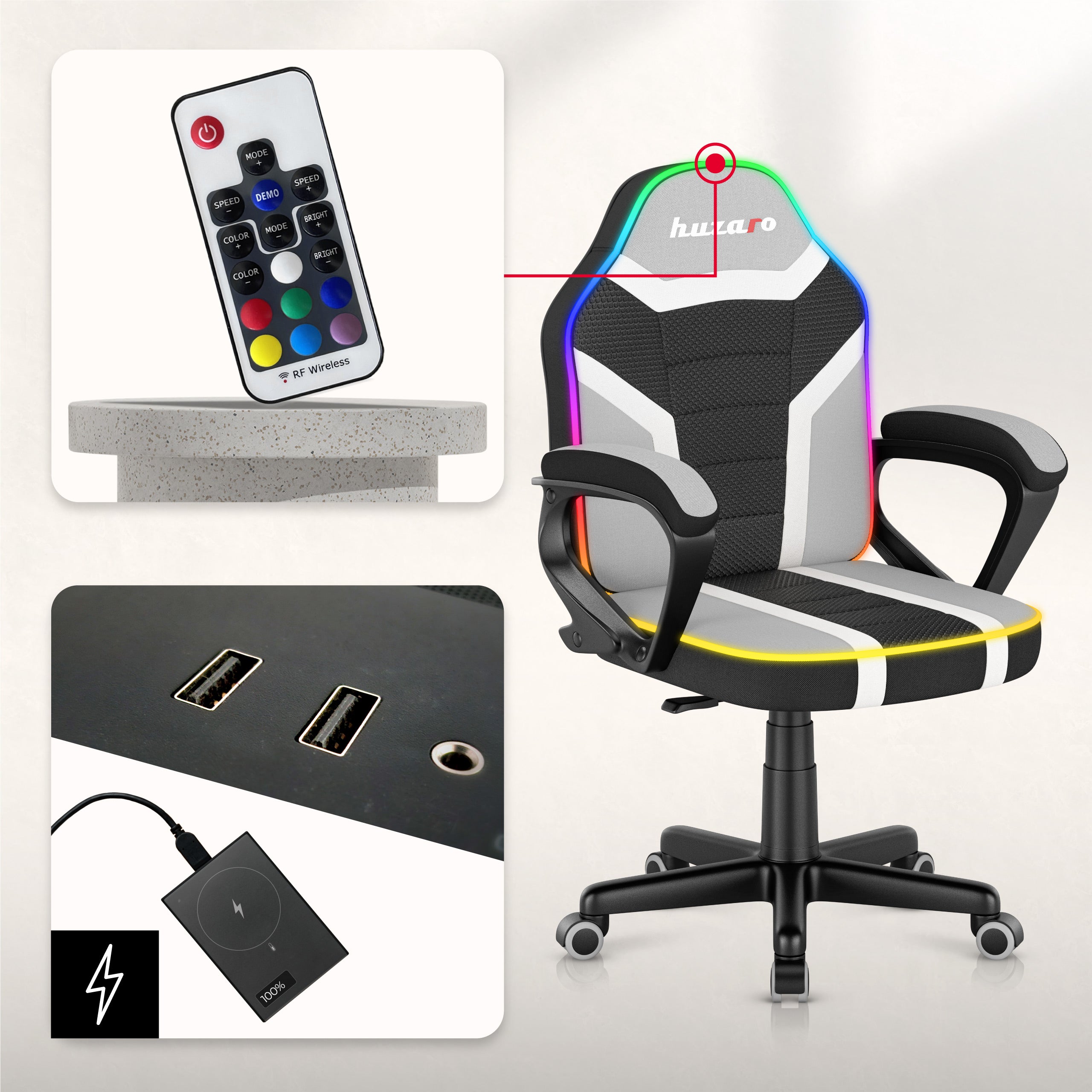 HUZARO RANGER 1.0 RGB LED Gaming-Stuhl für Kinder