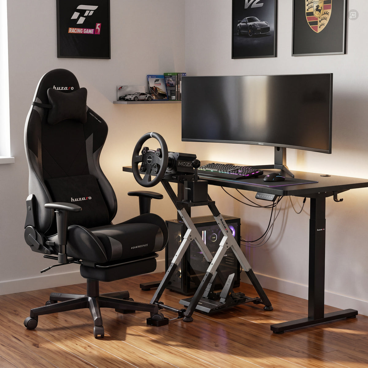 Klappbares Sim-Racing-Gestell Huzaro Speed 2.5 White