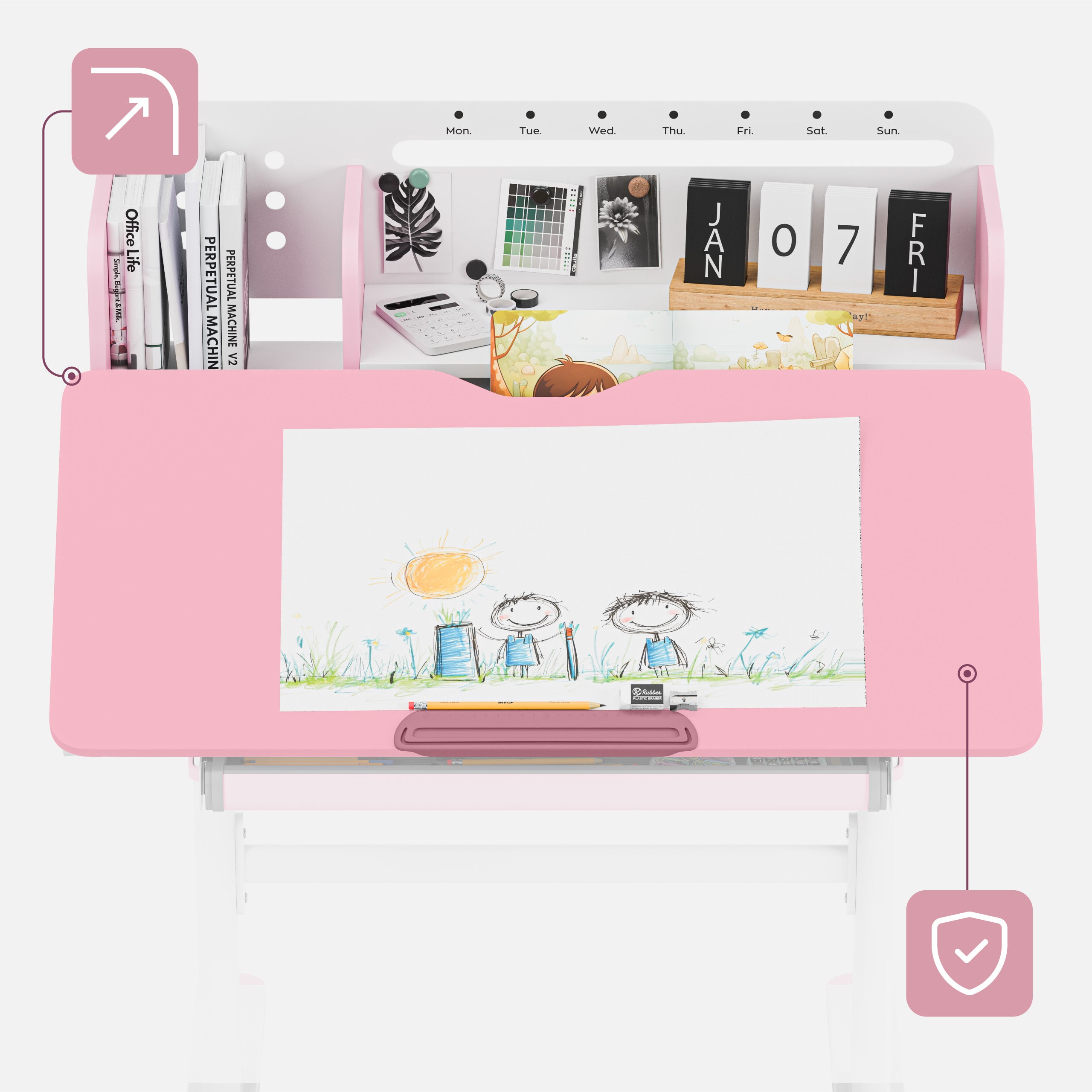 Ergonomischer Kinderschreibtisch Mark Adler Study 5.0 Pink 90 cm